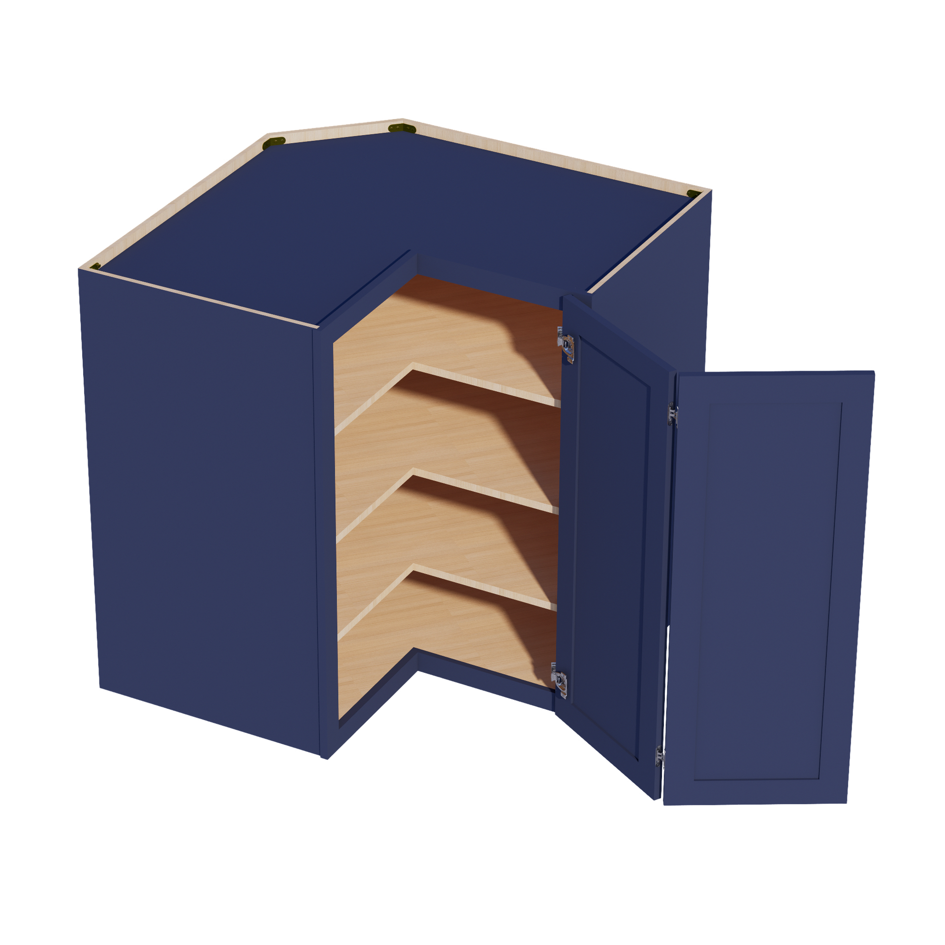 WPC2442-SB:  Shaker Blue 24"W x 42"H 1 Door & 3 Shelves Pie Cut Wall Corner Cabinet
