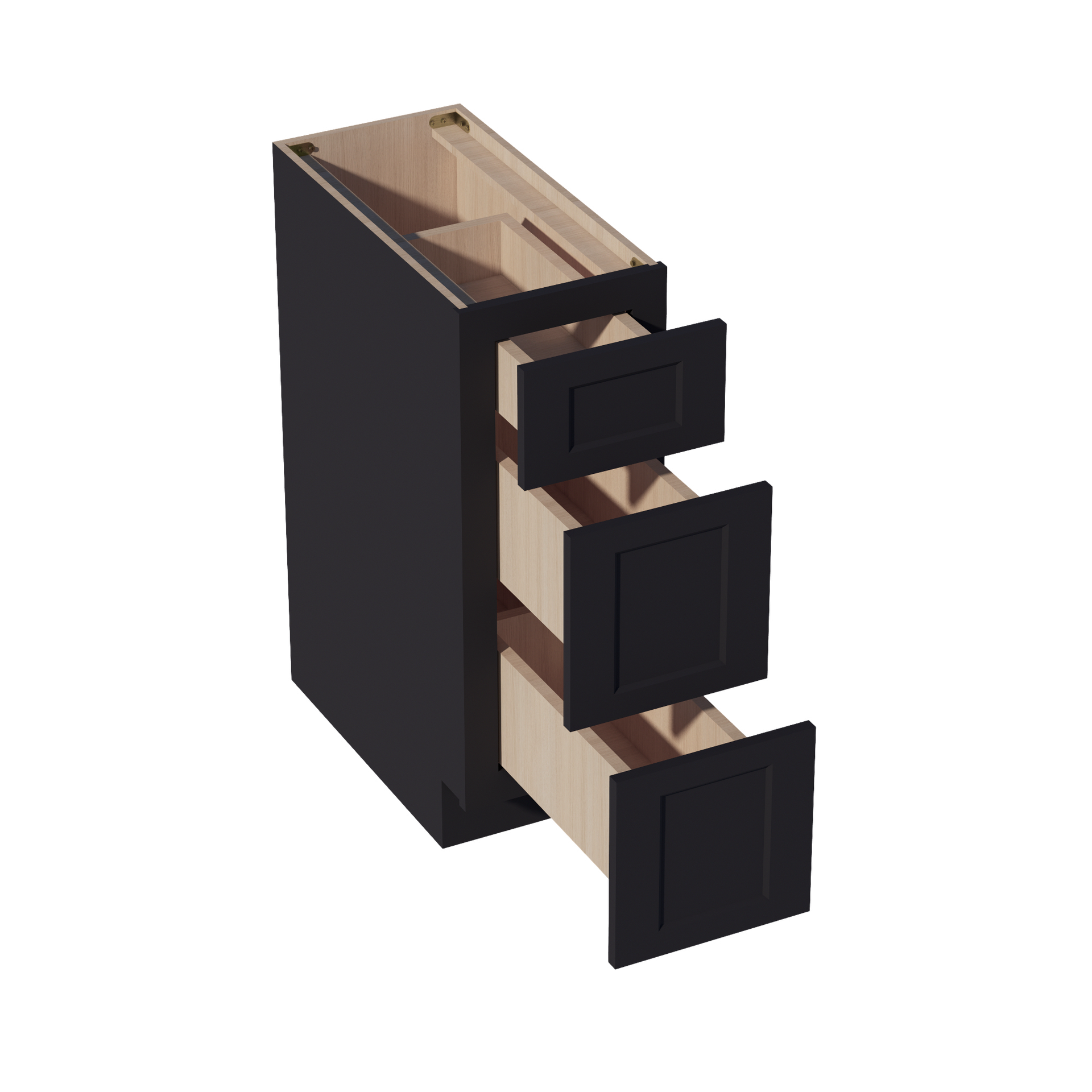 DB12-SBK  Base Cabinet 3 Drawers - Shaker Style - Black   12"W x 34-1/2"H x 24"D