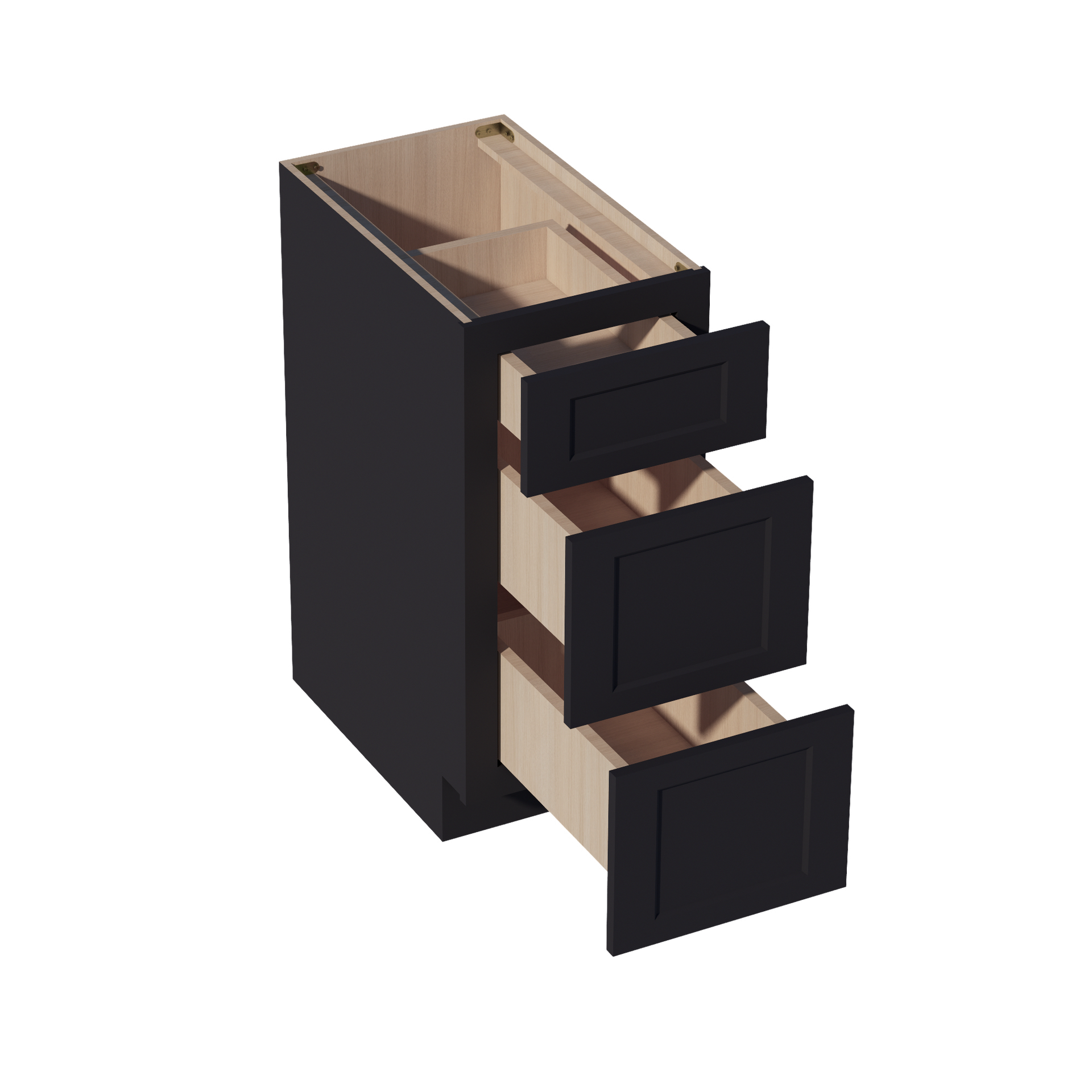 DB15-SBK  Base Cabinet 3 Drawers - Shaker Style - Black   15"W x 34-1/2"H x 24"D