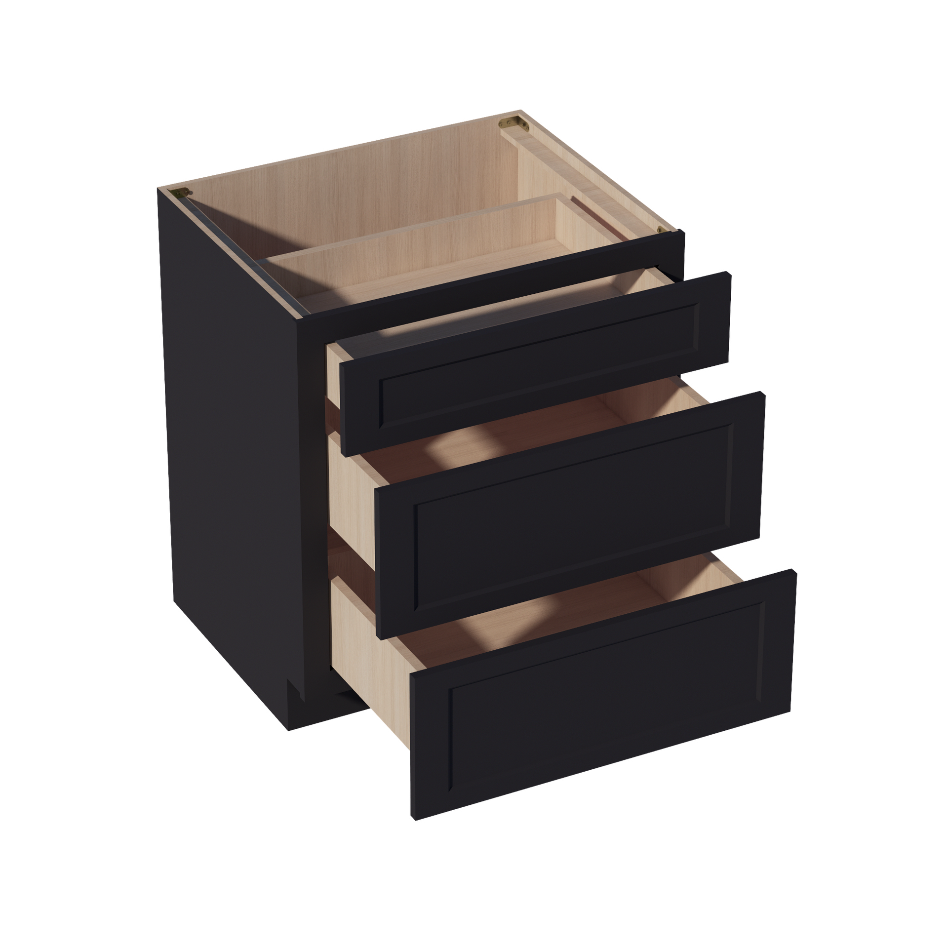 DB30-SBK  Base Cabinet 3 Drawers - Shaker Style - Black   30"W x 34-1/2"H x 24"D
