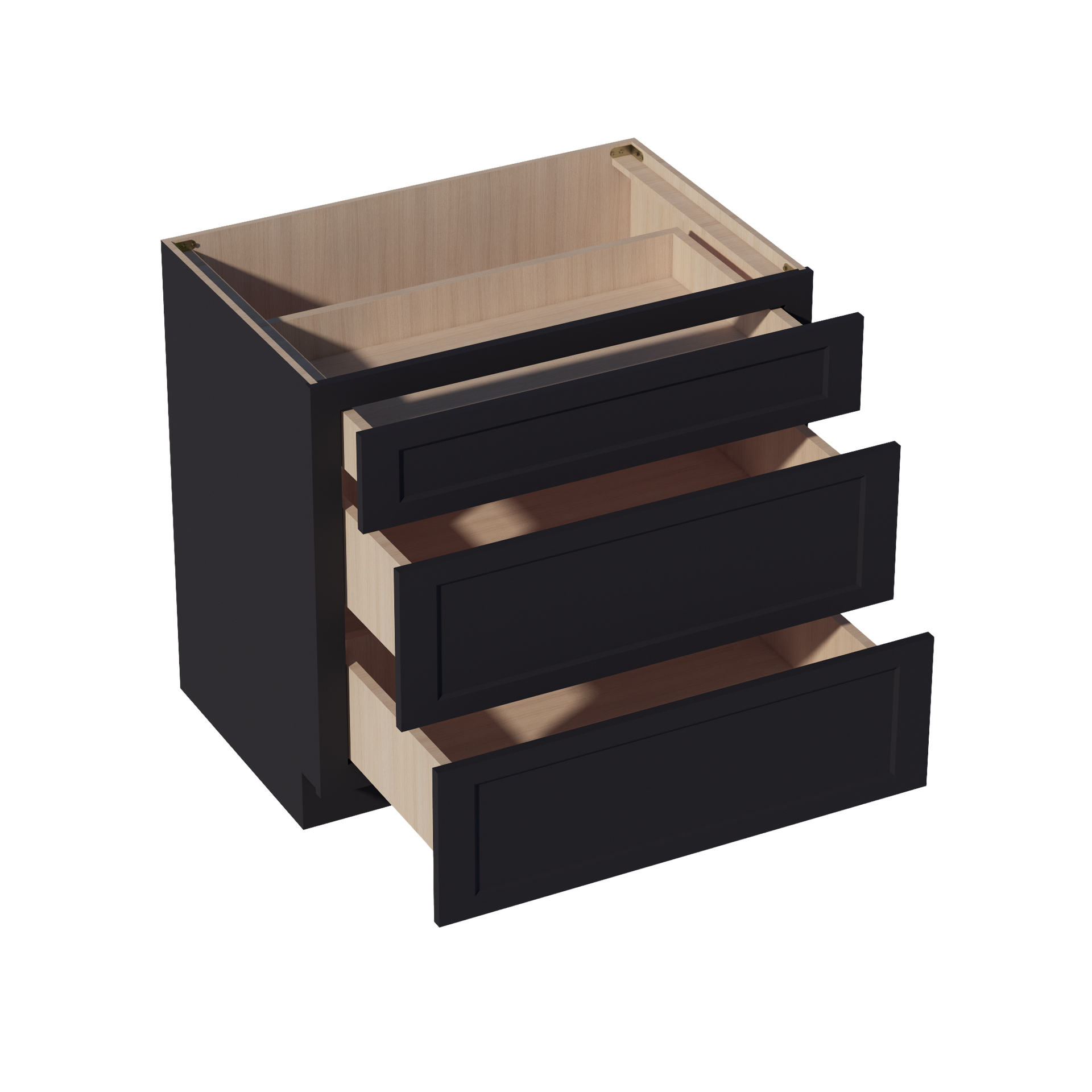 DB36-SBK  Base Cabinet 3 Drawers - Shaker Style - Black   36"W x 34-1/2"H x 24"D