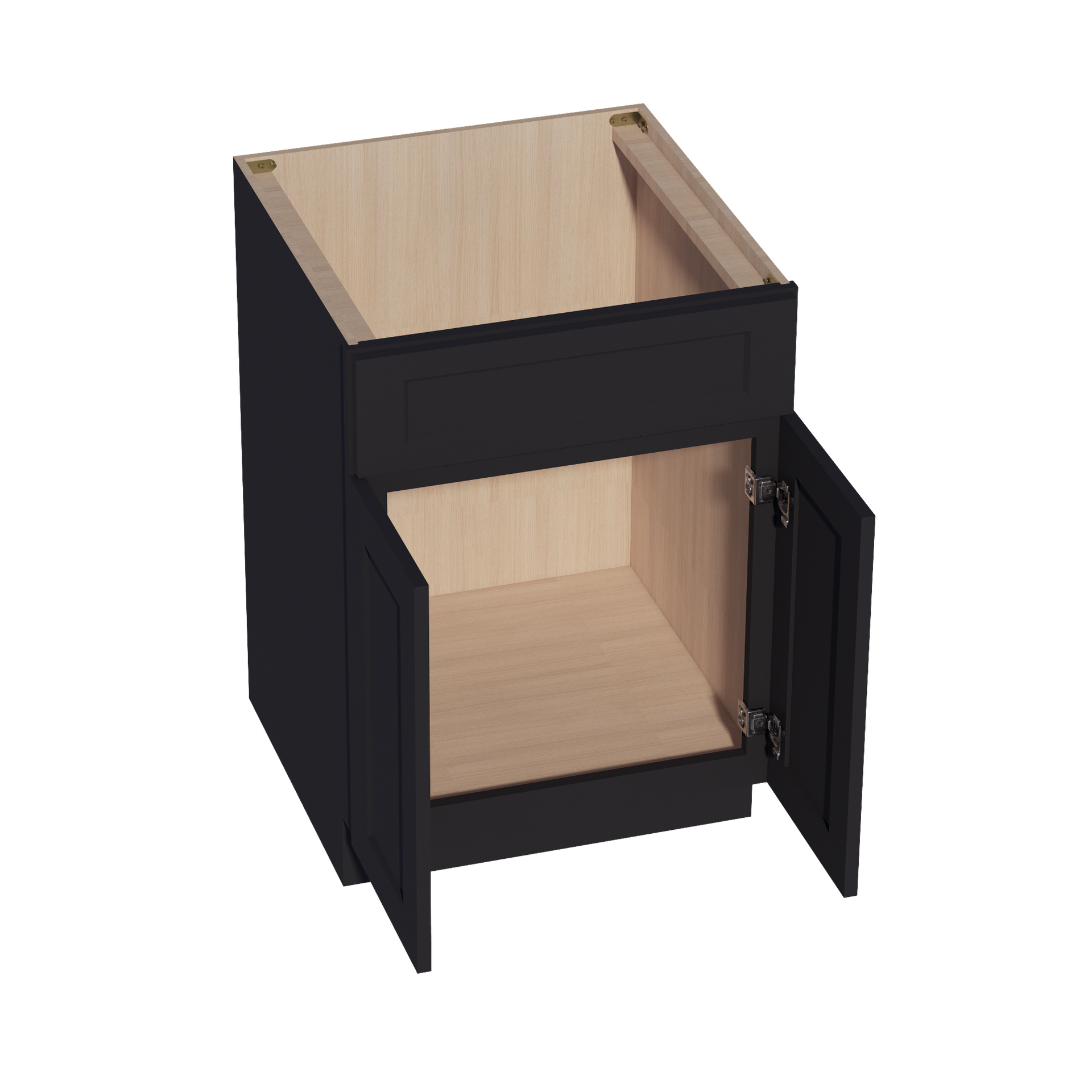 SB24-SBK  Sink Base Cabinet 2 Door 2 False Drawer  - Shaker Style - Black   24"W x 34-1/2"H x 24"D