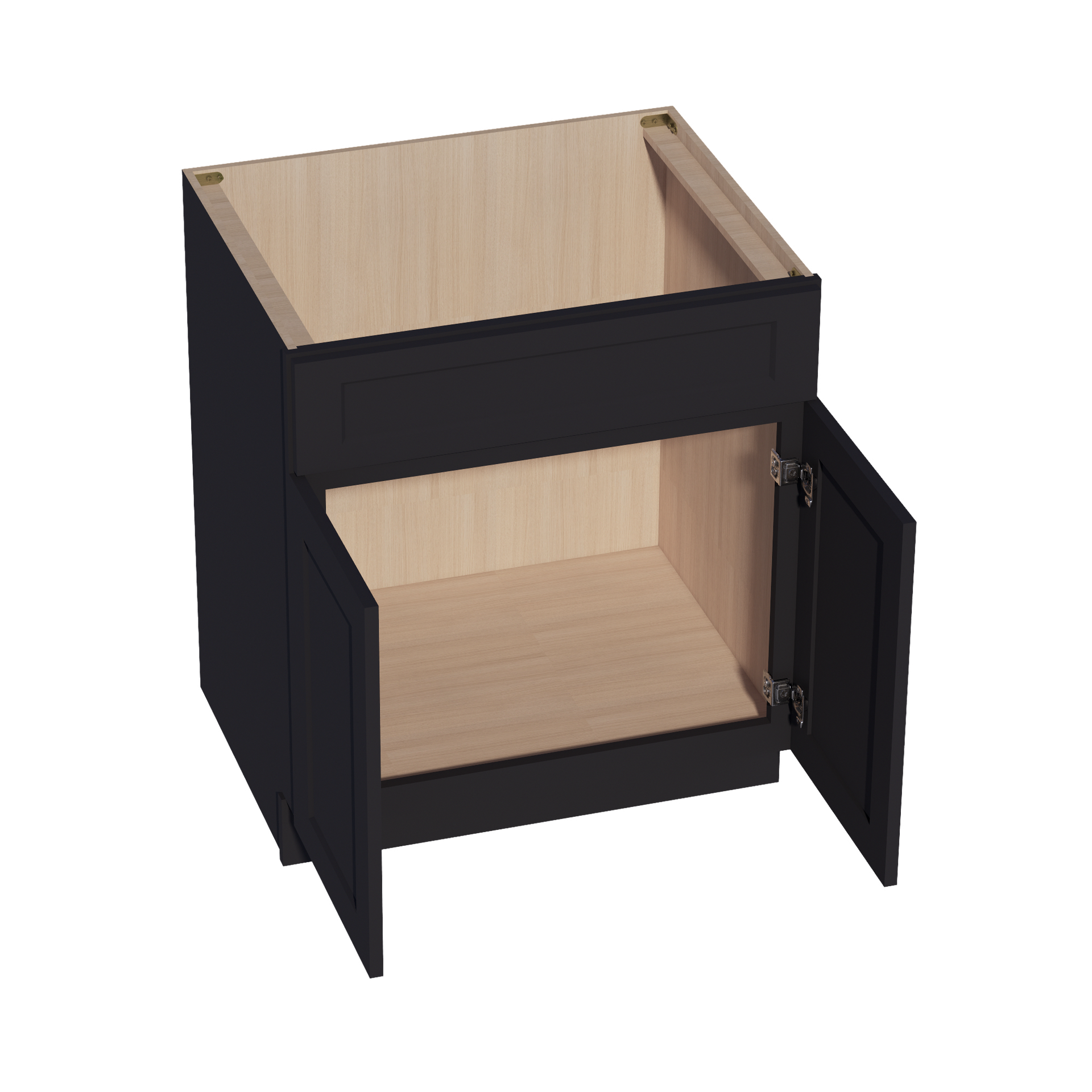 SB30-SBK  Sink Base Cabinet 2 Door 2 False Drawer  - Shaker Style - Black   30"W x 34-1/2"H x 24"D