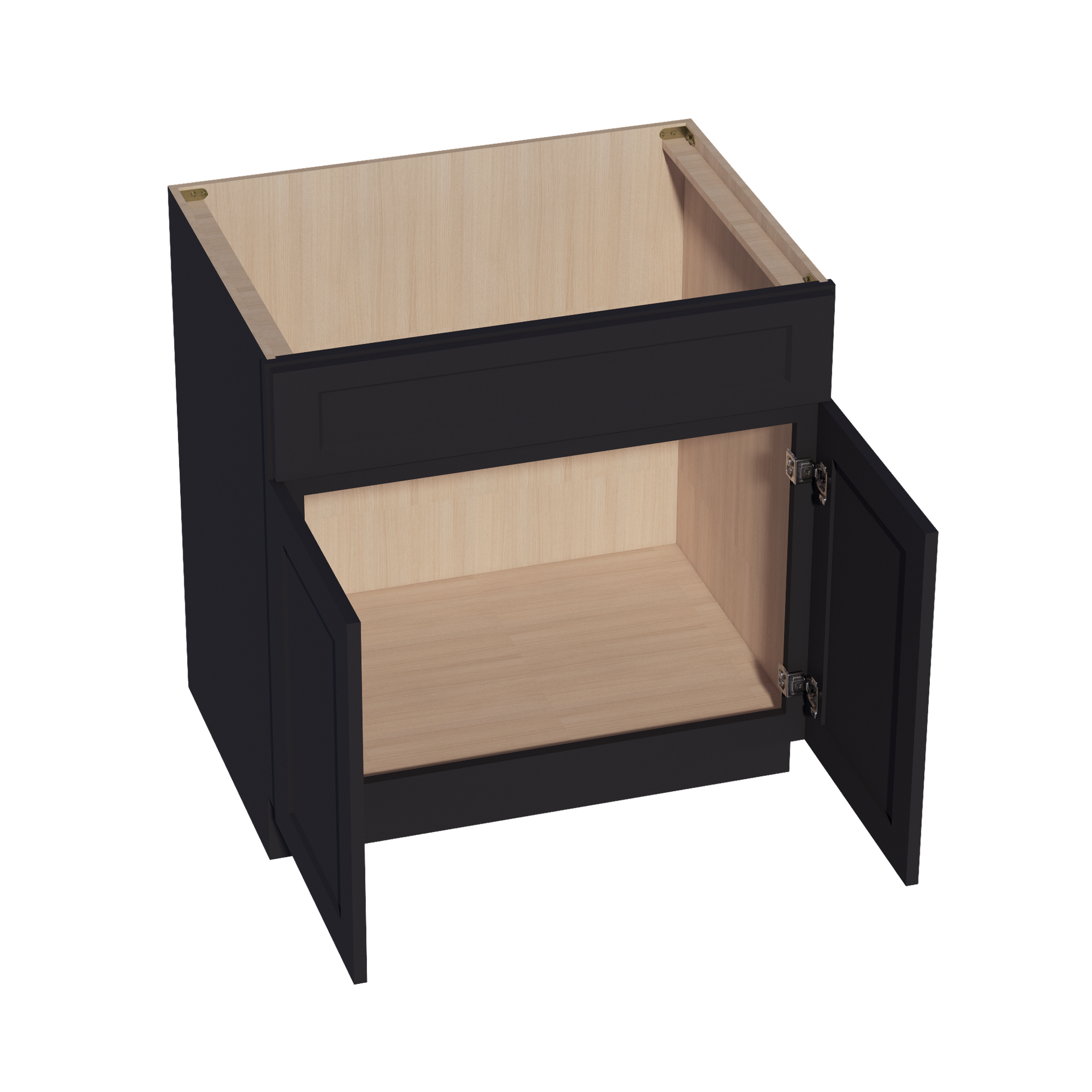 SB33-SBK  Sink Base Cabinet 2 Door 2 False Drawer  - Shaker Style - Black   33"W x 34-1/2"H x 24"D