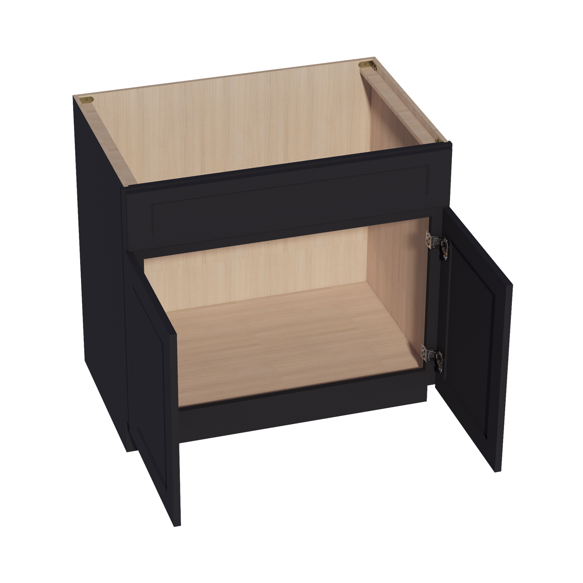 SB36-SBK  Sink Base Cabinet 2 Door 2 False Drawer  - Shaker Style - Black   36"W x 34-1/2"H x 24"D