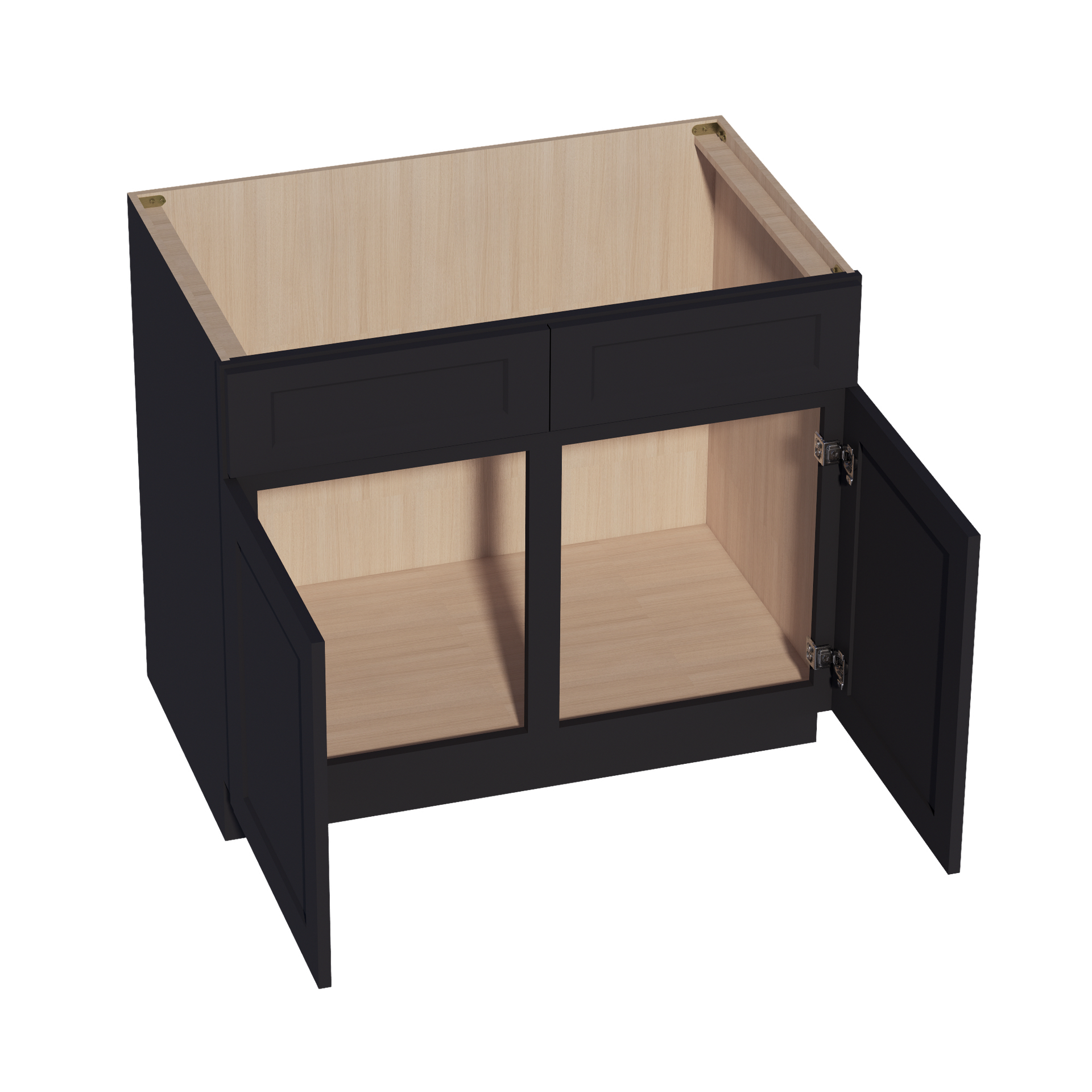 SB39-SBK  Sink Base Cabinet 2 Door 2 False Drawer  - Shaker Style - Black   39"W x 34-1/2"H x 24"D