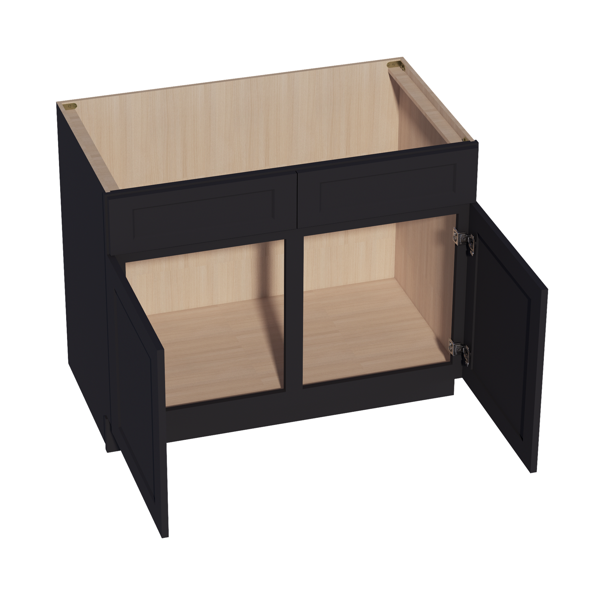SB42-SBK:  Shaker Black 42" 2 Doors 2 False Drawers Sink Base Cabinet