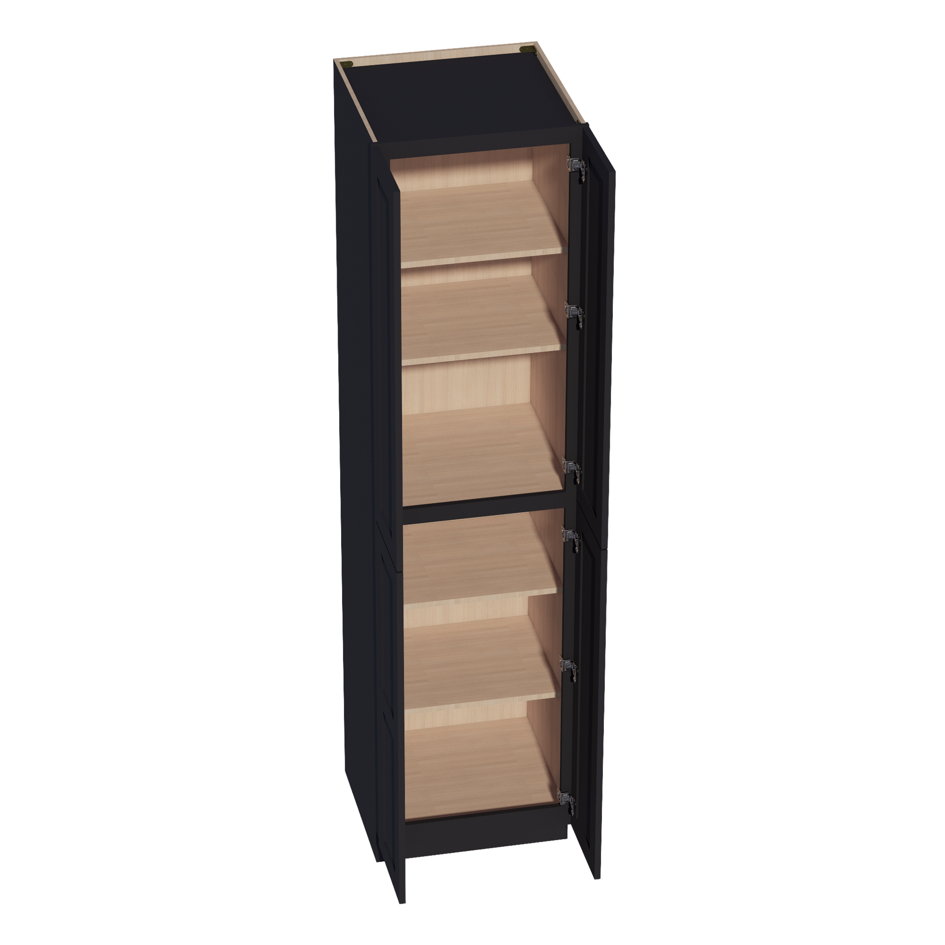 TP2490-SBK  Tall Shelf Pantry Cabinet 4 Door & 6 Sheleves - Shaker Style - Black   24" W x 90"H x 24"D