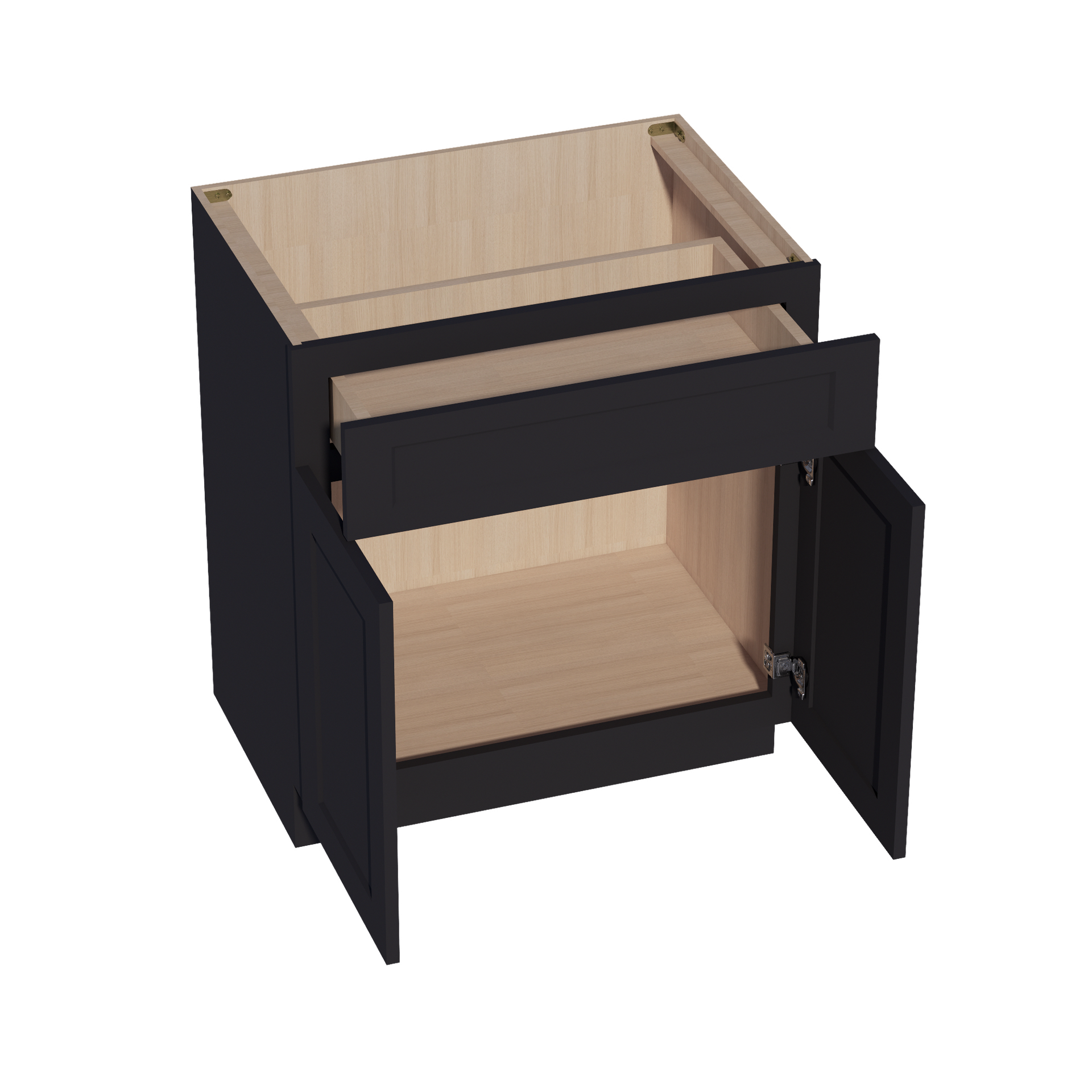 VB3021-SBK  Vanity Base Cabinet 2 Doors & 1 Drawer - Shaker Style - Black   30"W x 34-1/2"H x 24"D