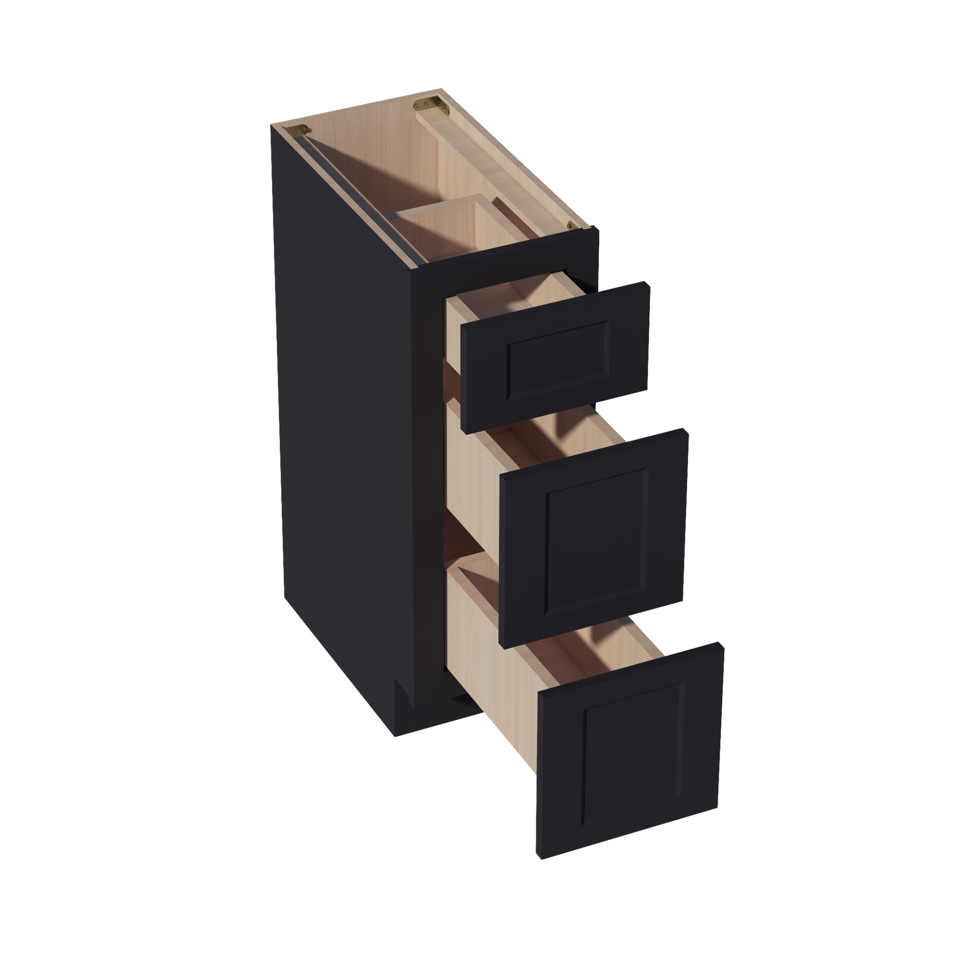 VDB1221-SBK  Vanity Base Cabinet 3 Drawers - Shaker Style - Black   12"W x 34-1/2"H x 21"D