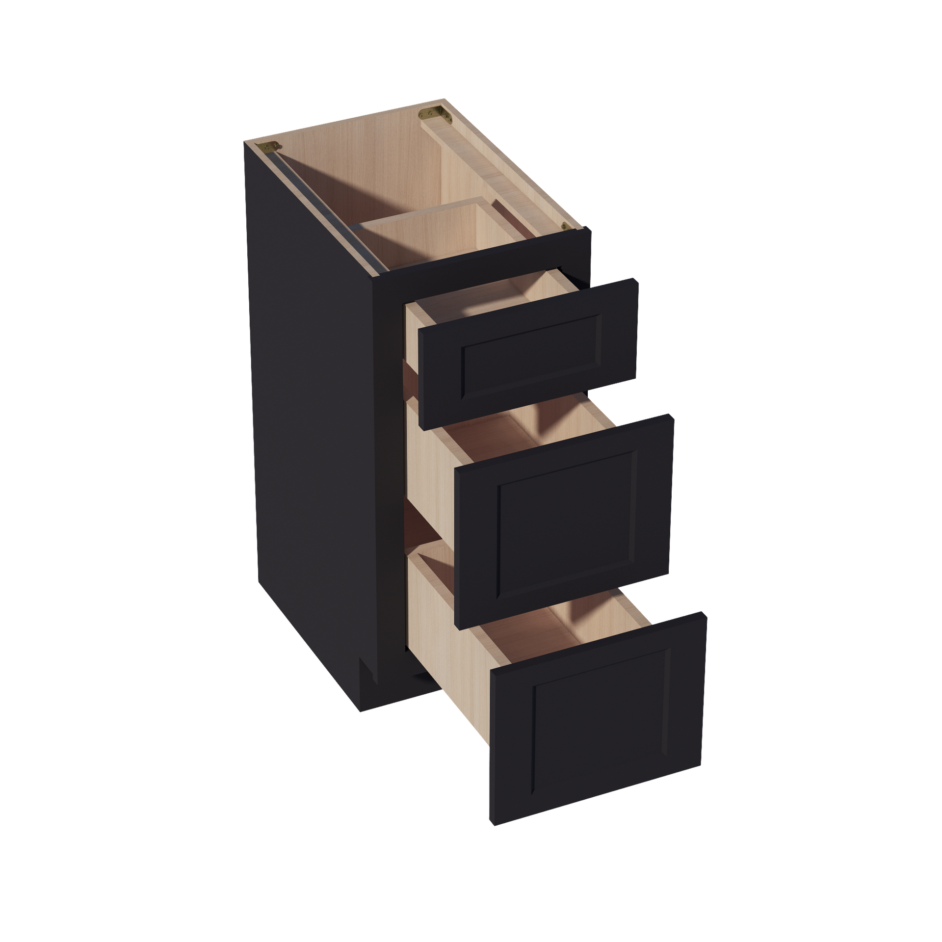 VDB1521-SBK  Vanity Base Cabinet 3 Drawers - Shaker Style - Black   15"W x 34-1/2"H x 21"D