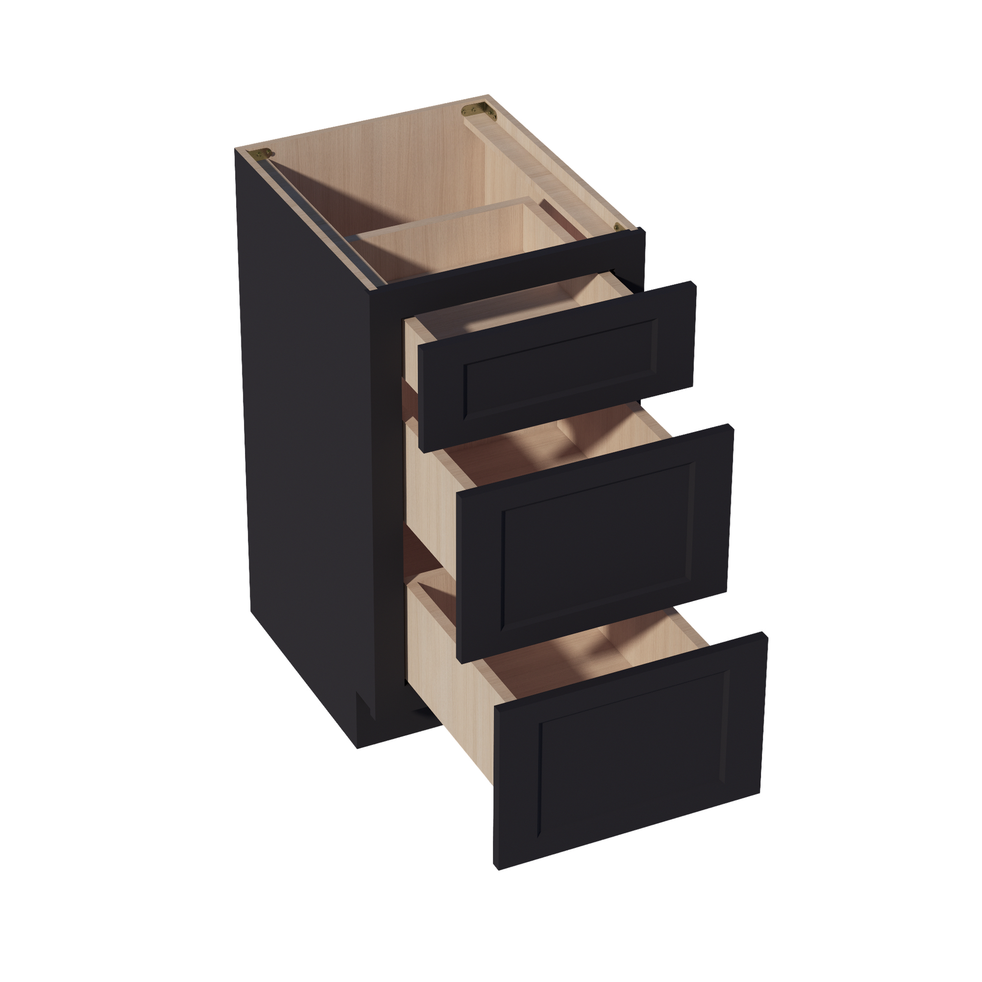 VDB1821-SBK:  Shaker Black 18"W x 34-1/2"H x 21"D  3 Drawers Vanity Base Cabinets