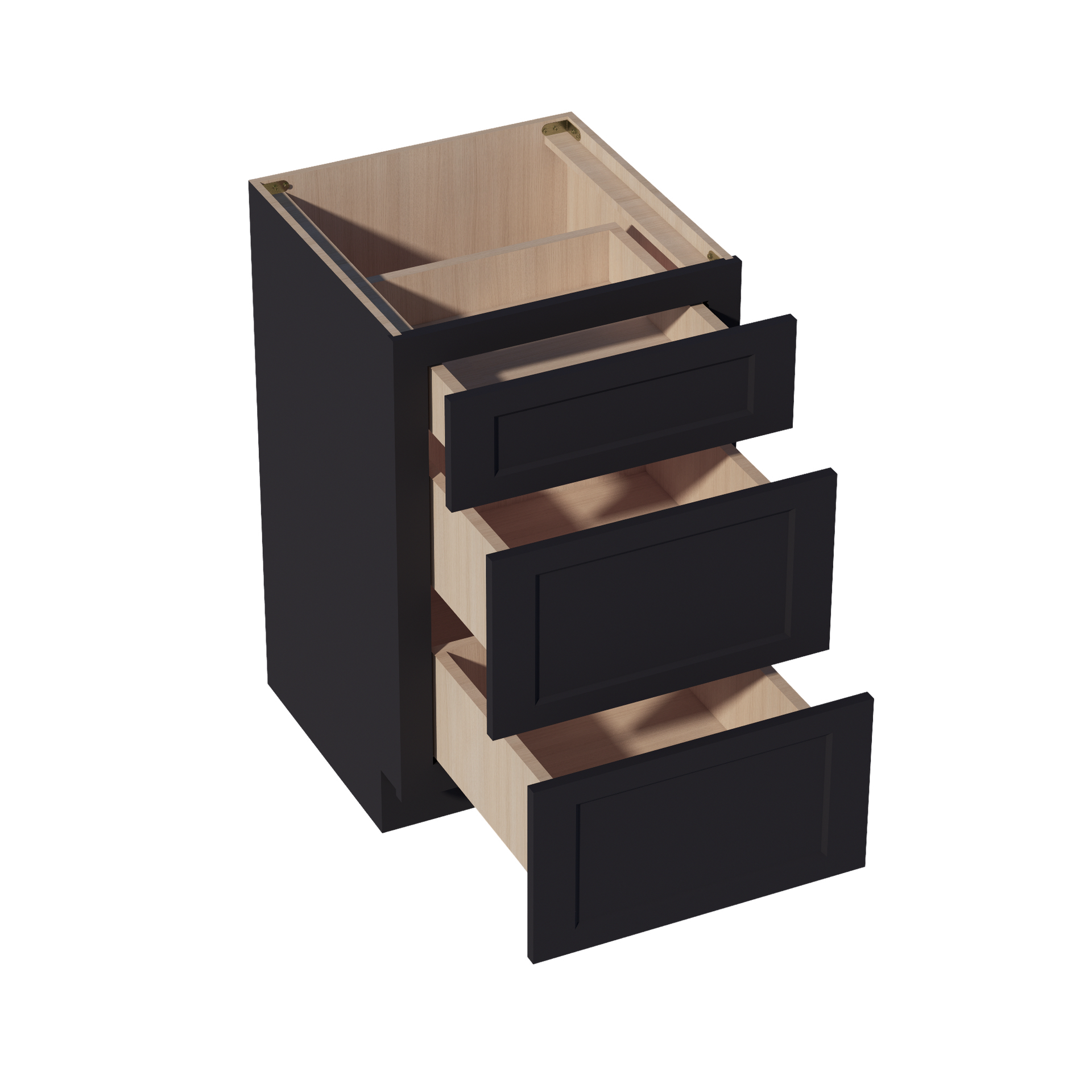 VDB2121-SBK  Vanity Base Cabinet 3 Drawers - Shaker Style - Black   21"W x 34-1/2"H x 21"D