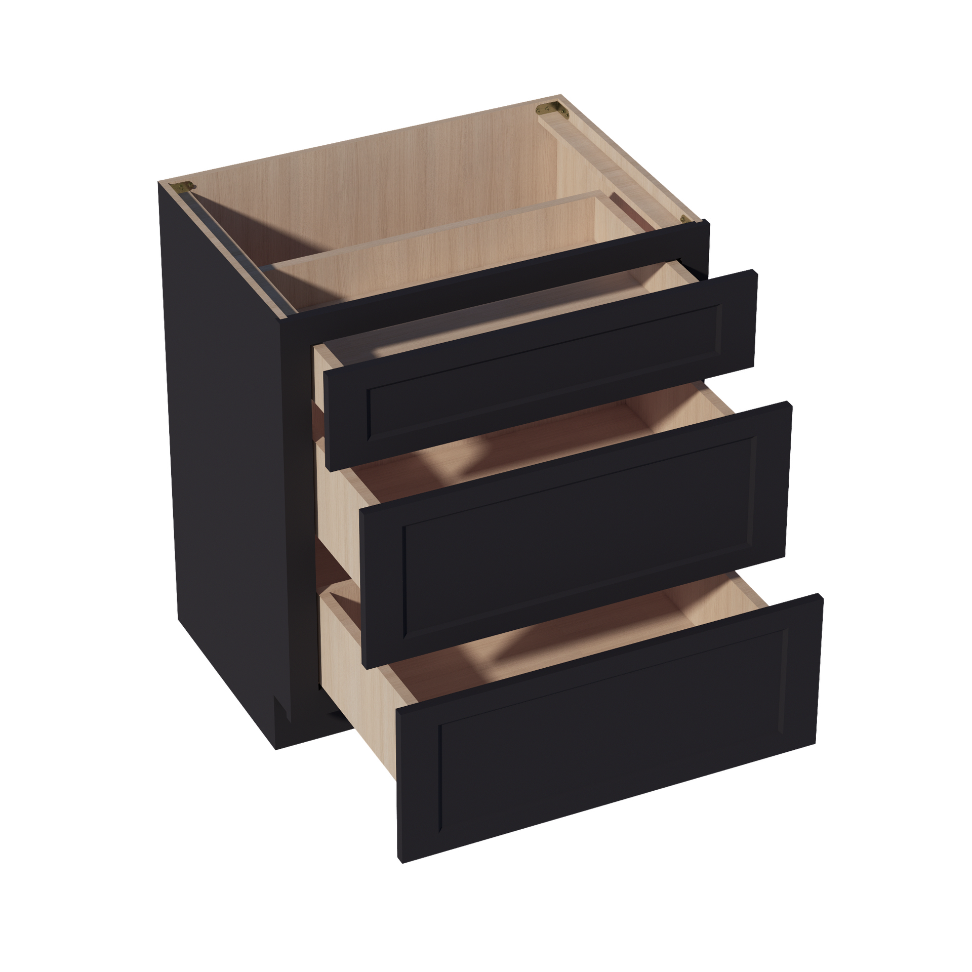 VDB3021-SBK  Vanity Base Cabinet 3 Drawers - Shaker Style - Black   30"W x 34-1/2"H x 21"D