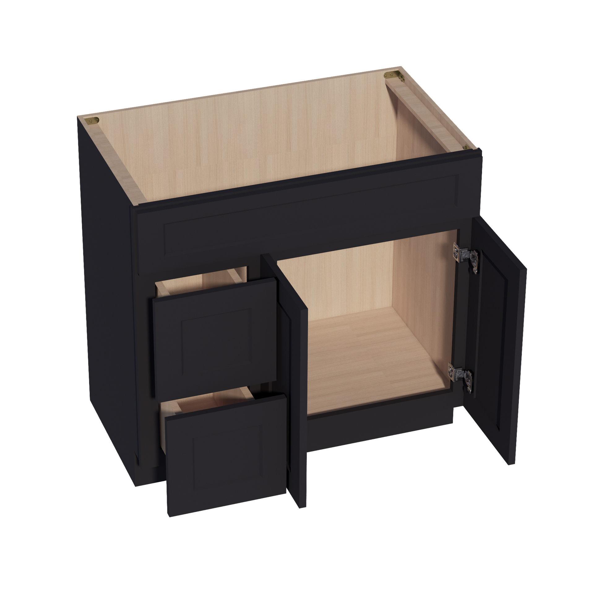 VSD3621L-SBK  Vanity Sink Base 2 Doors & 2 Left Drawers Offset - Shaker Style - Black   36"W x 34-1/2"H x 21"D