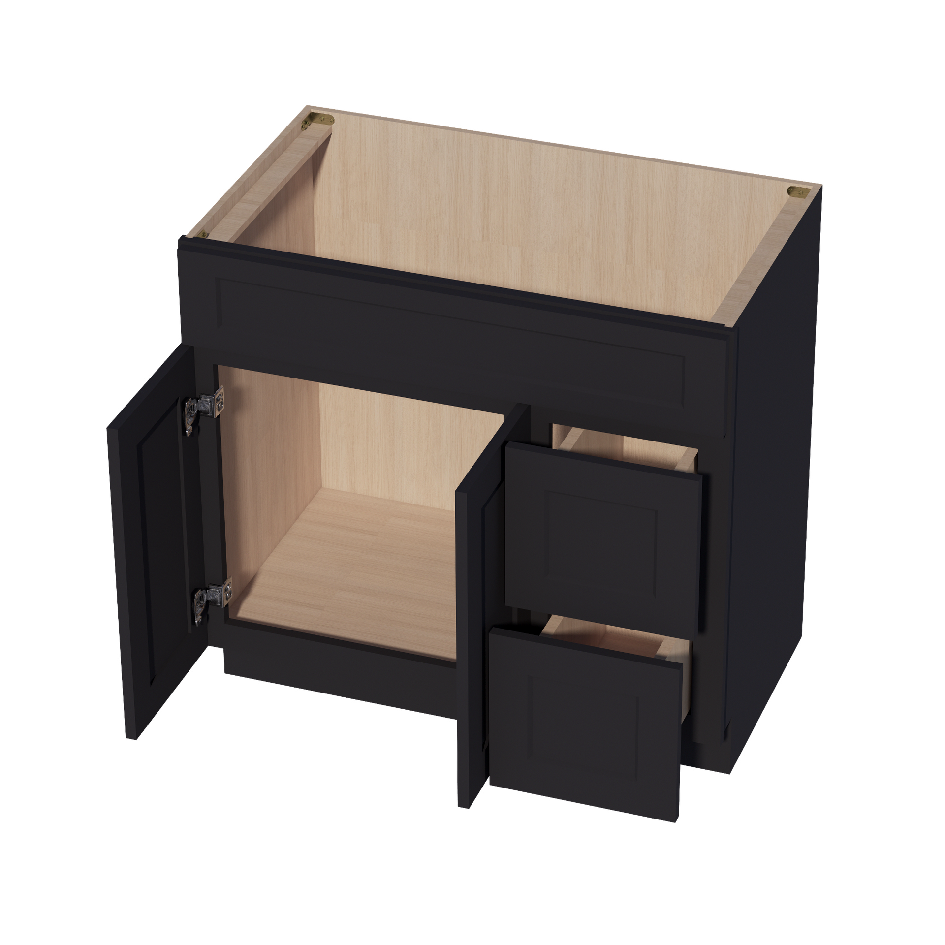 VSD3621R-SBK  Vanity Sink Base 2 Doors & 2 Right Drawers Offset - Shaker Style - Black   36"W x 34-1/2"H x 21"D