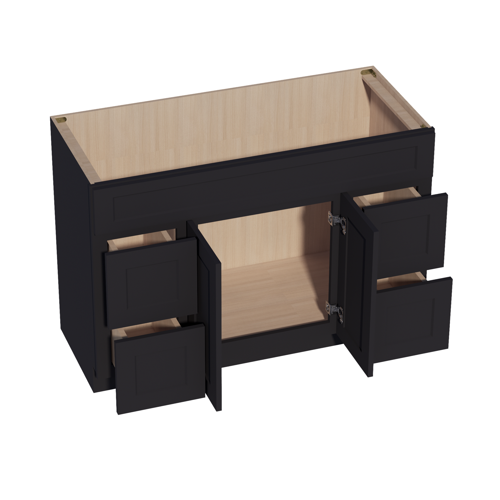 VSD4821-SBK  Vanity Sink Base 2 Doors 2 Drawers & 1 Centered False Drawer  - Shaker Style - Black   48"W x 34-1/2"H x 21"D