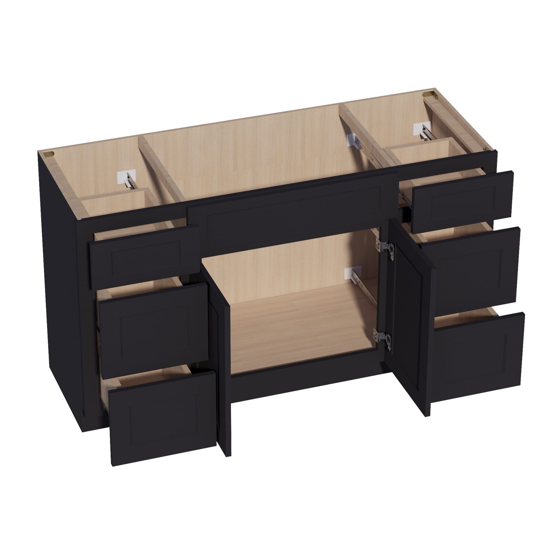 VSD60SINGLE-SBK:  Shaker Black 60"W x 34-1/2"H x 21"D 2 Doors, 6 Drawers & 1 False Drawer Single Sink Vanity Base Combo Cabinets