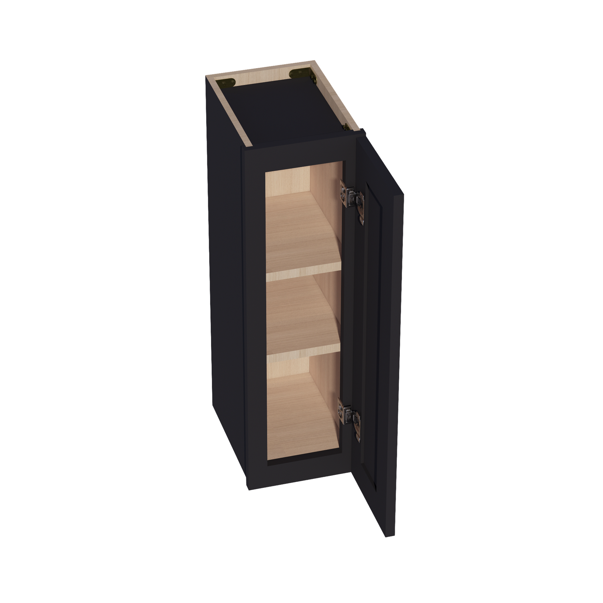 W0930-SBK  Wall Cabinet 1 Door & 2 Shelves - Shaker Style - Black   09"W x 30"H x 12"D