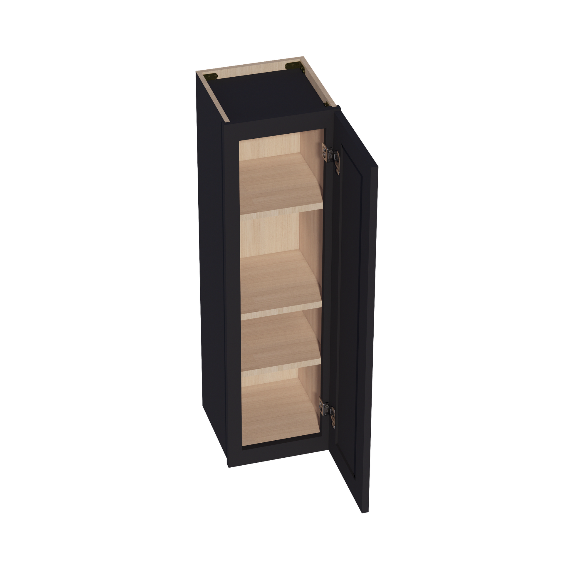 W1242-SBK  Wall Cabinet 1 Door & 2 Shelves - Shaker Style - Black   12"W x 42"H x 12"D