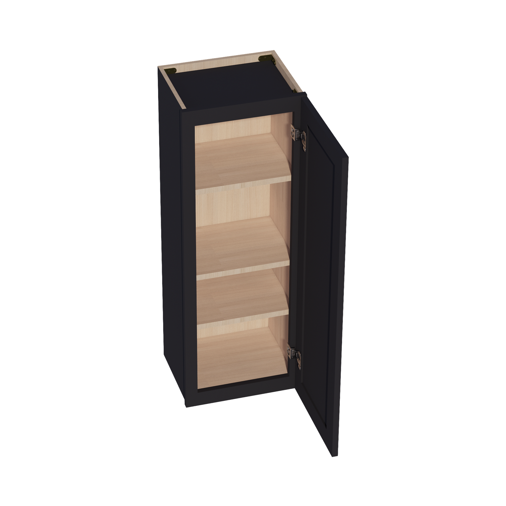 W1542-SBK  Wall Cabinet 1 Door & 2 Shelves - Shaker Style - Black   15"W x 42"H x 12"D