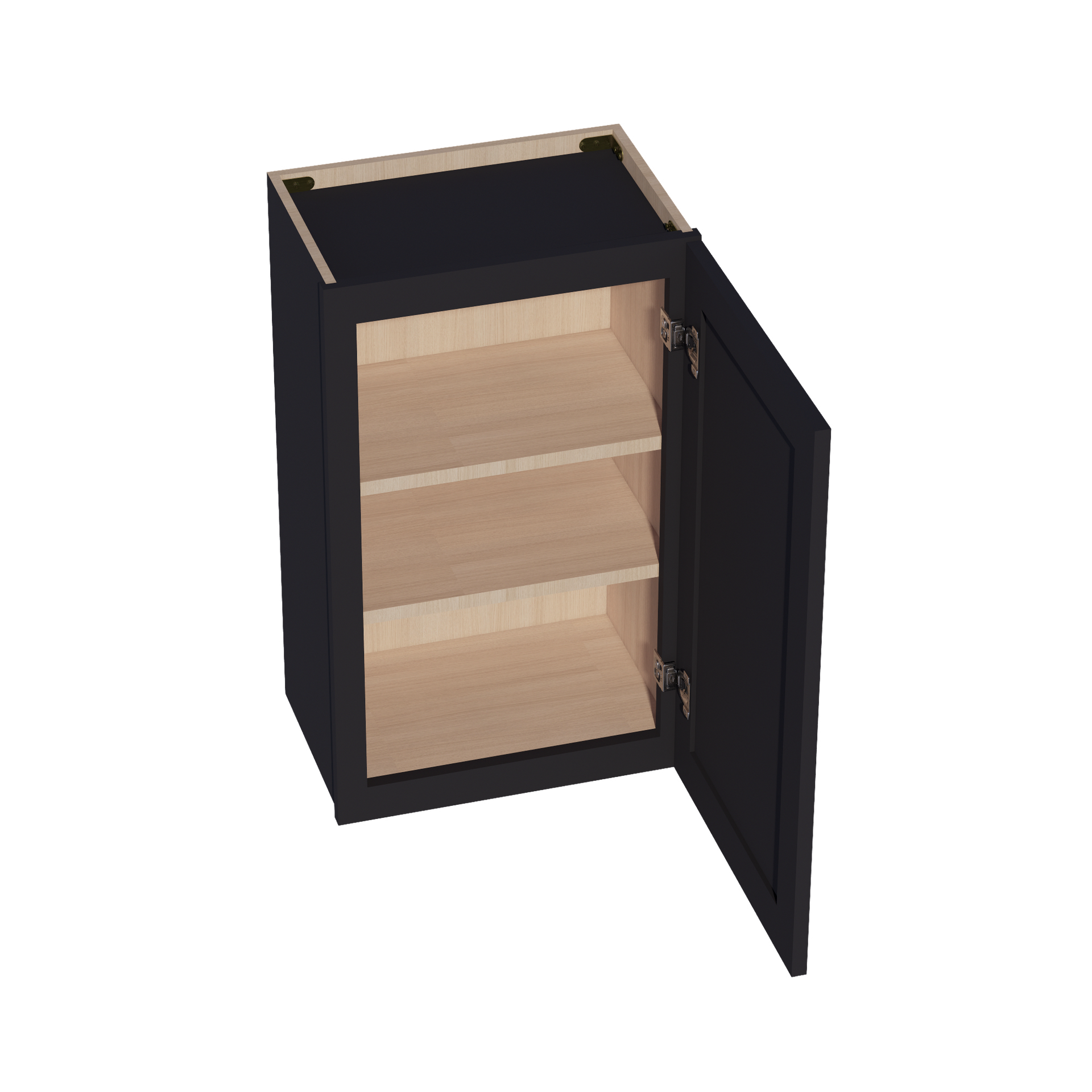 W1830-SBK  Wall Cabinet 1 Door & 2 Shelves - Shaker Style - Black   18"W x 30"H x 12"D