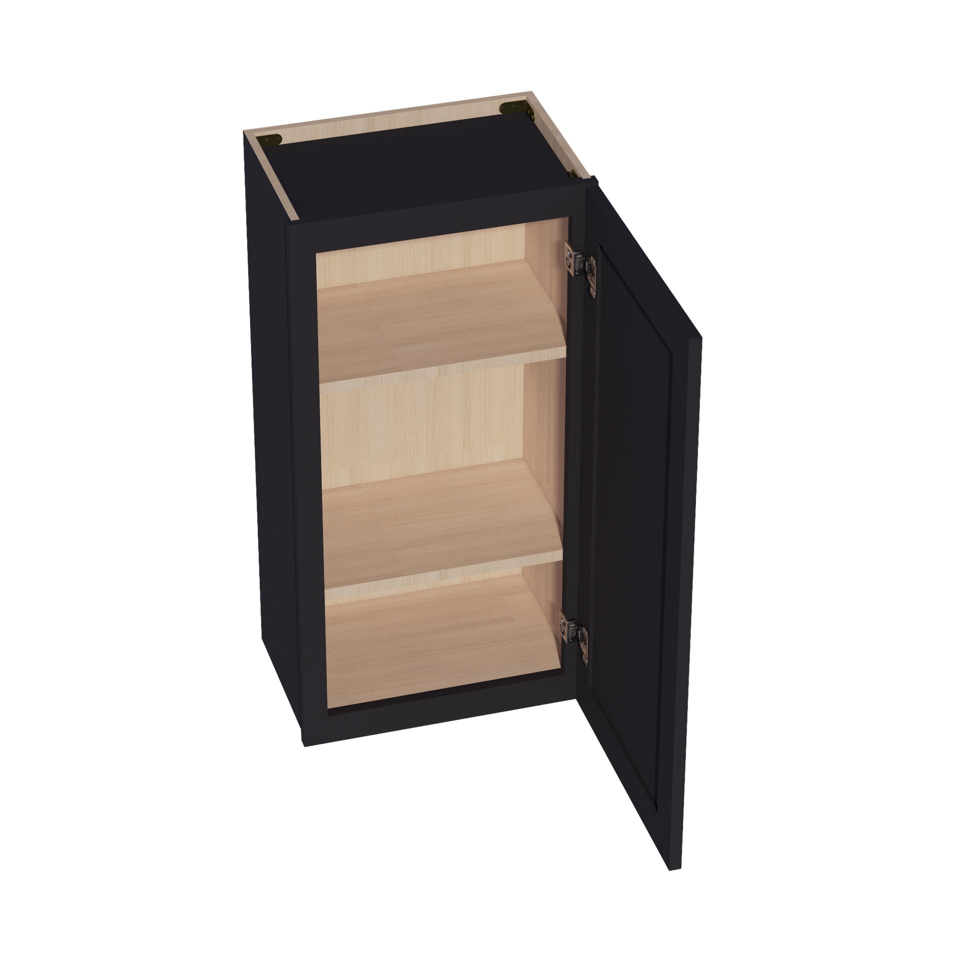 W1836-SBK  Wall Cabinet 1 Door & 2 Shelves - Shaker Style - Black   18"W x 36"H x 12"D