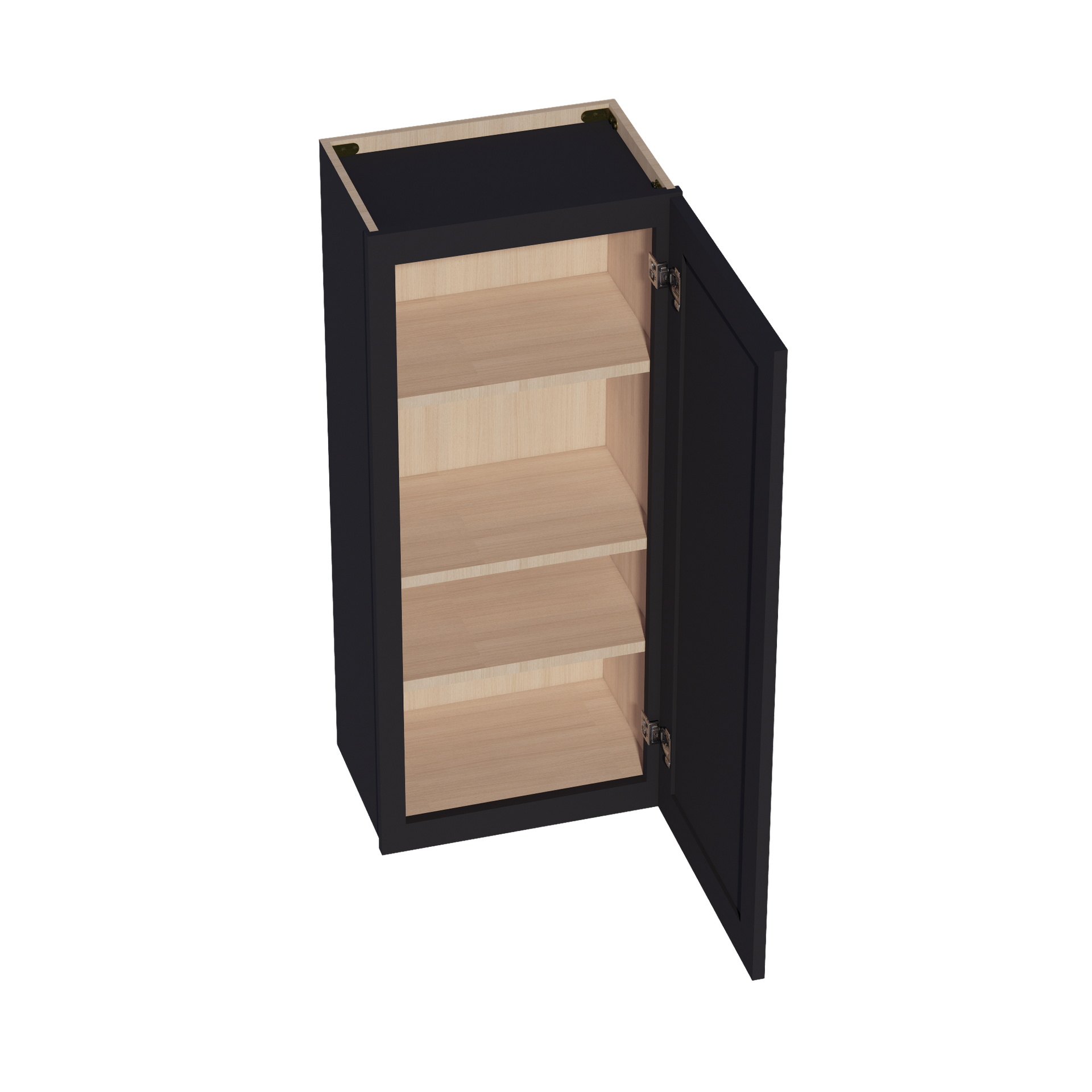 W1842-SBK  Wall Cabinet 1 Door & 2 Shelves - Shaker Style - Black   18"W x 42"H x 12"D