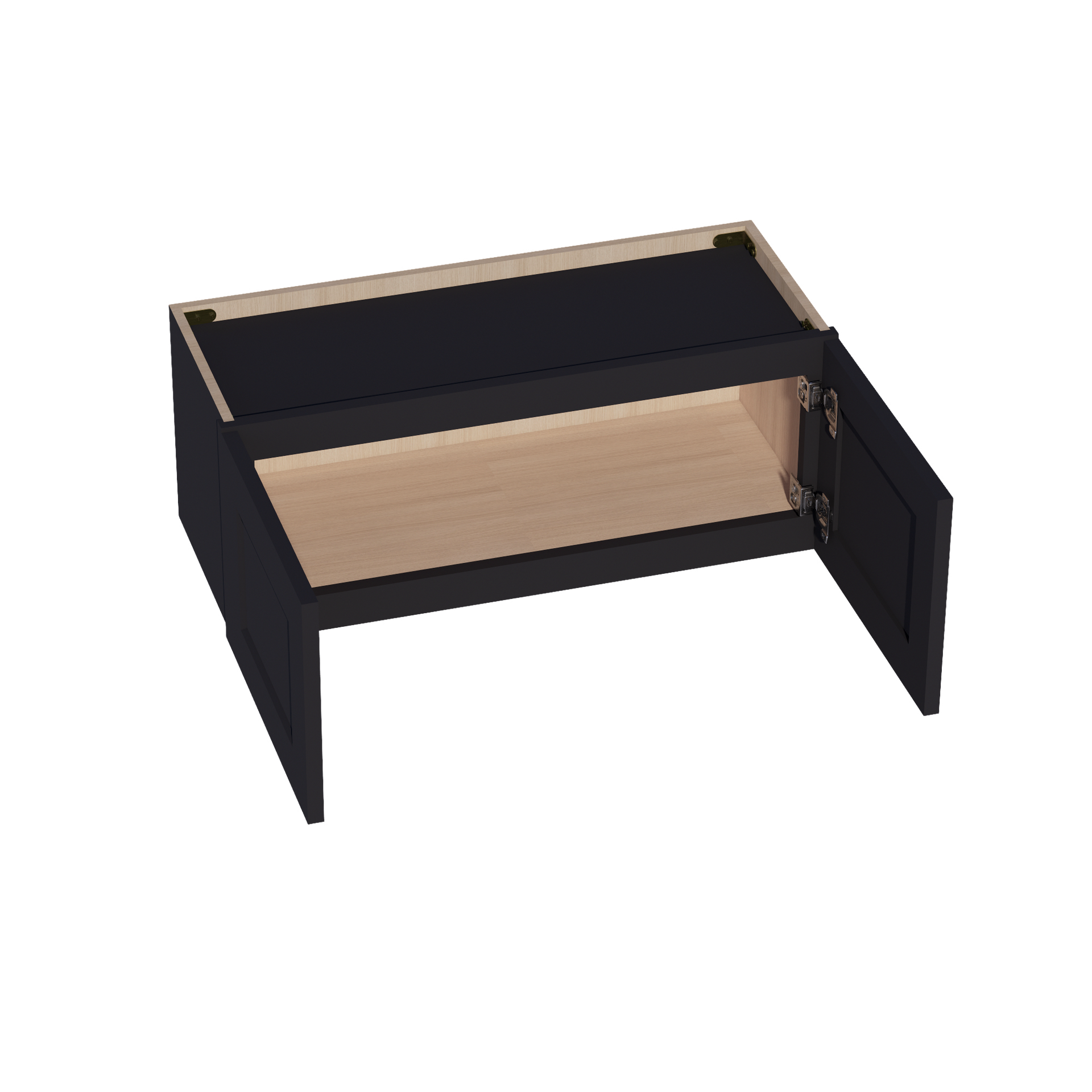 W3012-SBK  Wall Cabinet 2 Doors & 2 Shelves - Shaker Style - Black   30"W x 12"H x 12"D