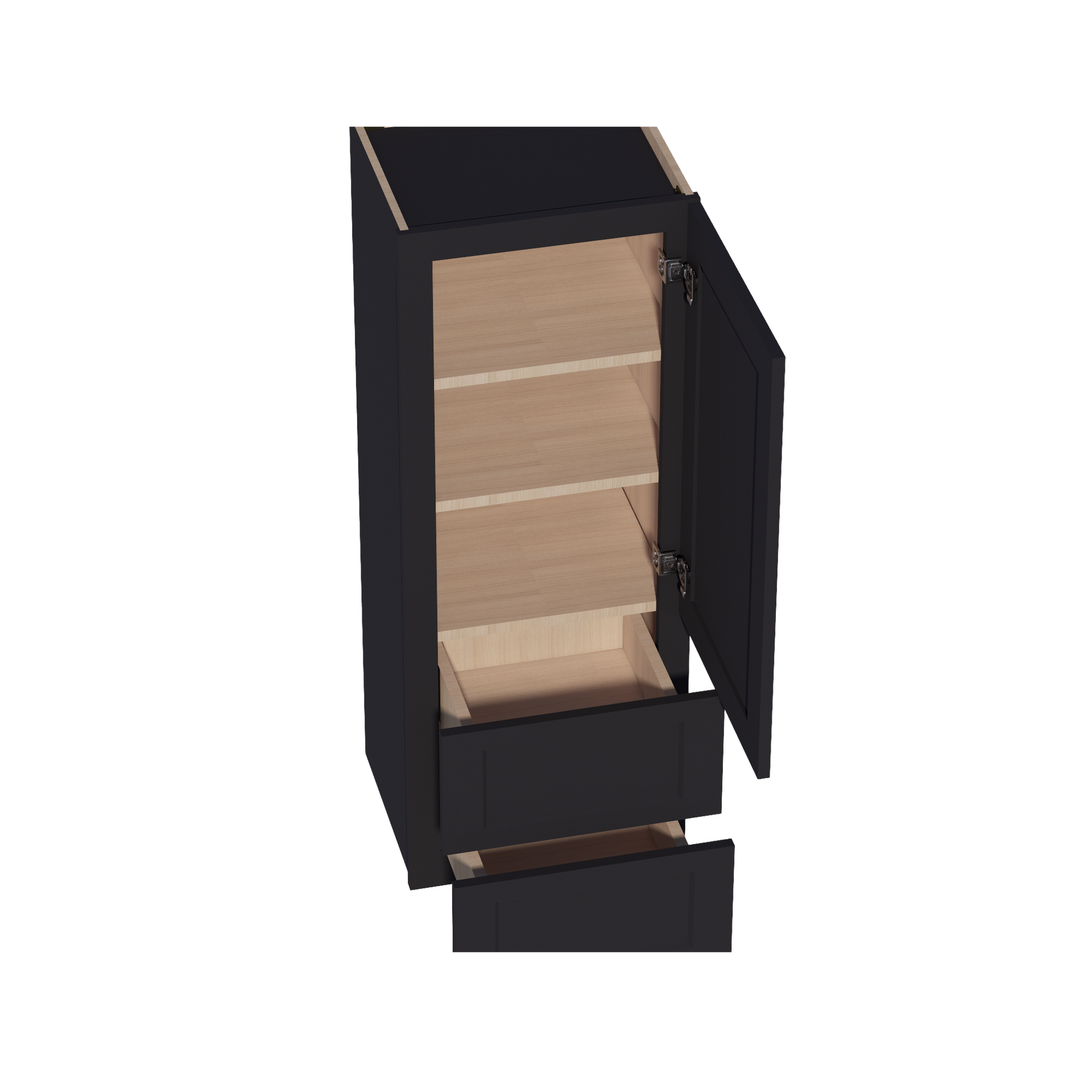 WD1848-SBK  Diagonal Wall Corner Cabinet 1 Door & 2 Shelves - Shaker Style - Black   18'W x 48"H x 15"D