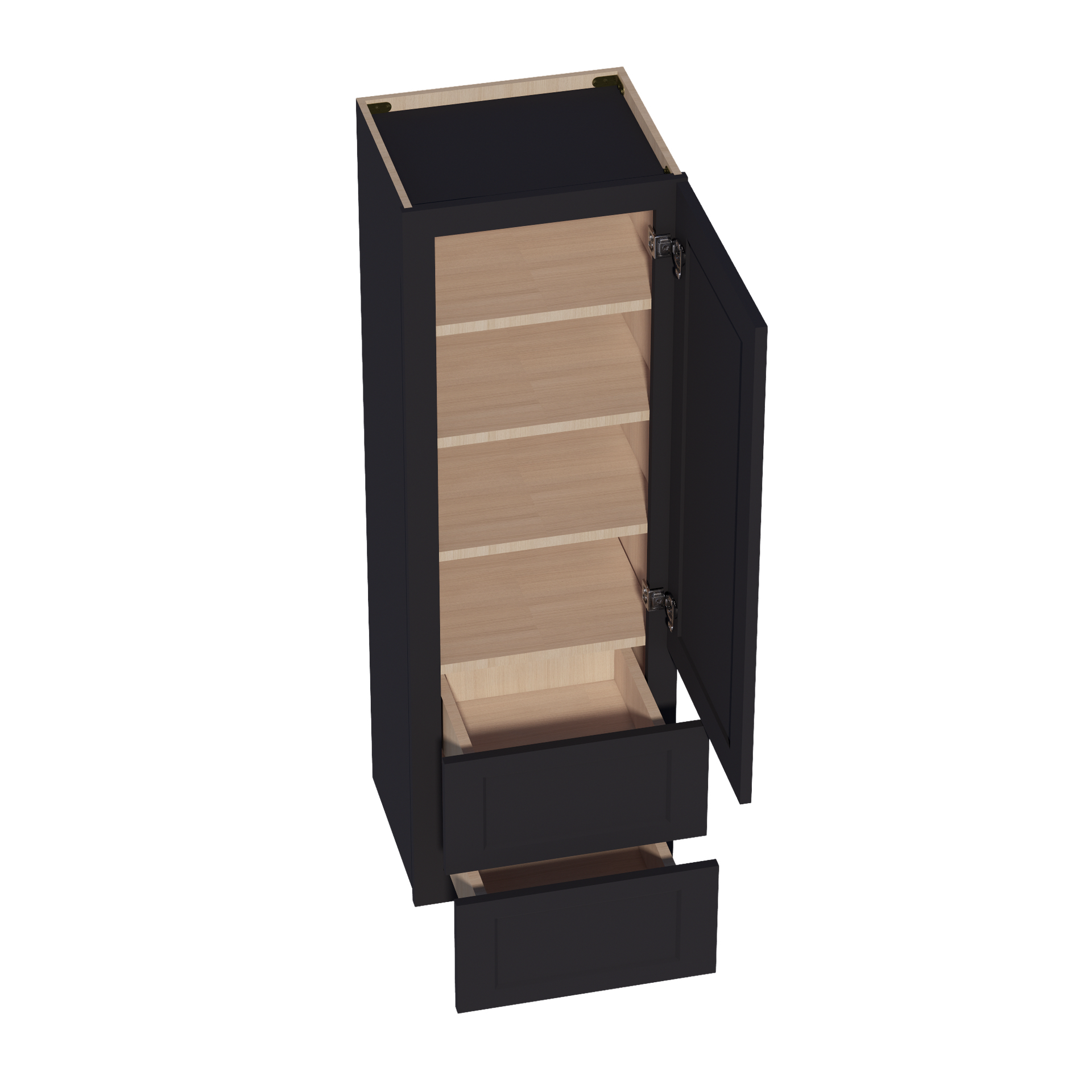 WD1854-SBK  Diagonal Wall Corner Cabinet 1 Door & 2 Shelves - Shaker Style - Black   18'W x 54"H x 15"D