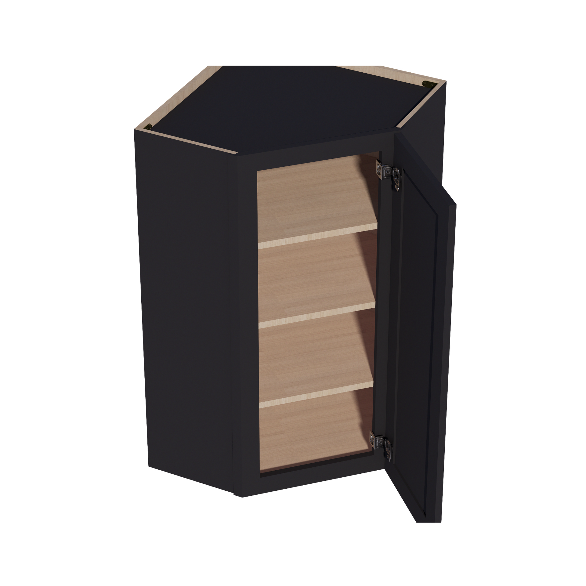 WDC2442-SBK  Diagonal Wall Corner Cabinet 1 Door & 2 Shelves - Shaker Style - Black   24"W x 42"H x 24"D