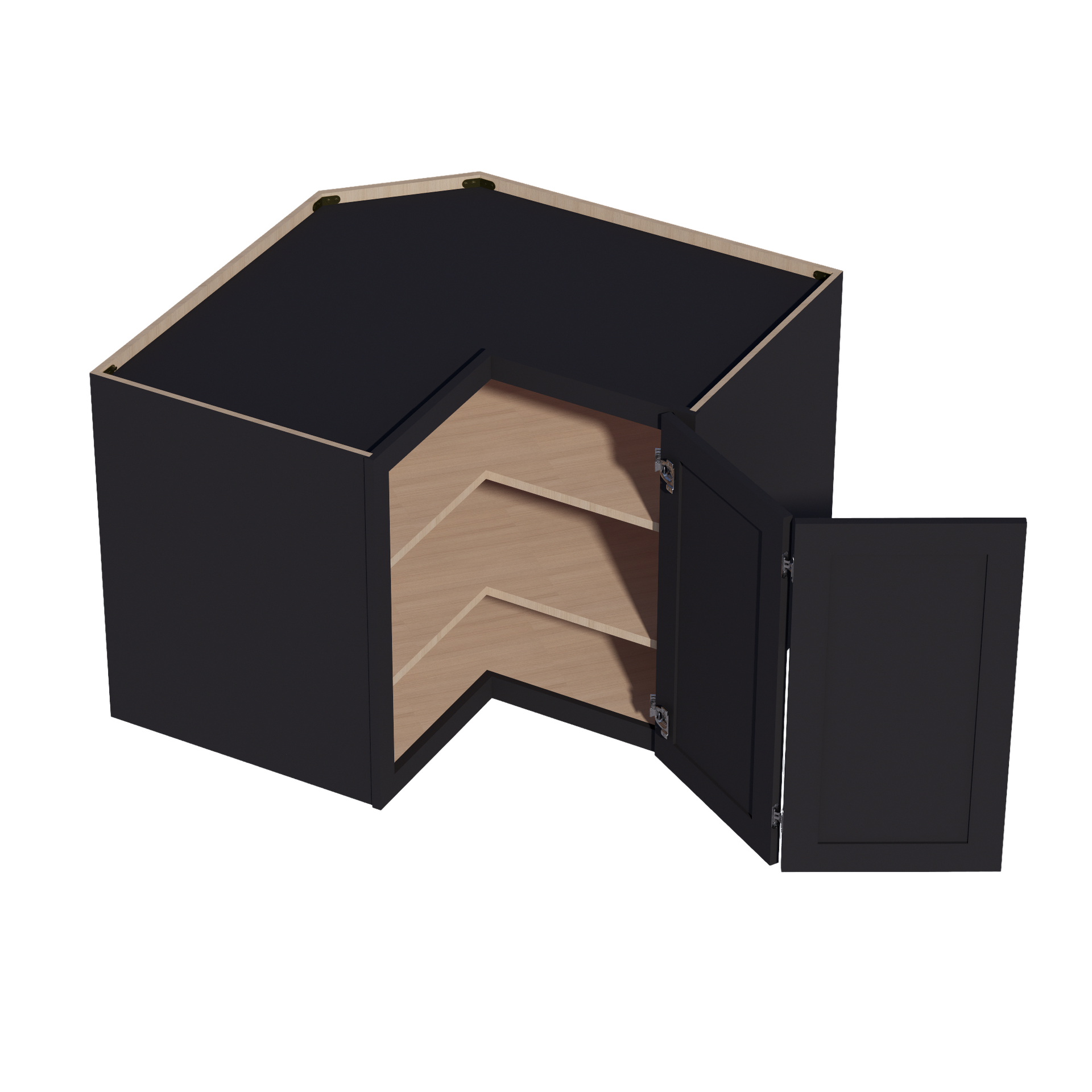 WPC2430-SBK  Wall Corner Cabinet Pie Cut  1 Door & 2 Shelves  - Shaker Style - Black   11-1/2" X 11-1/2" x 30"H x 24"D