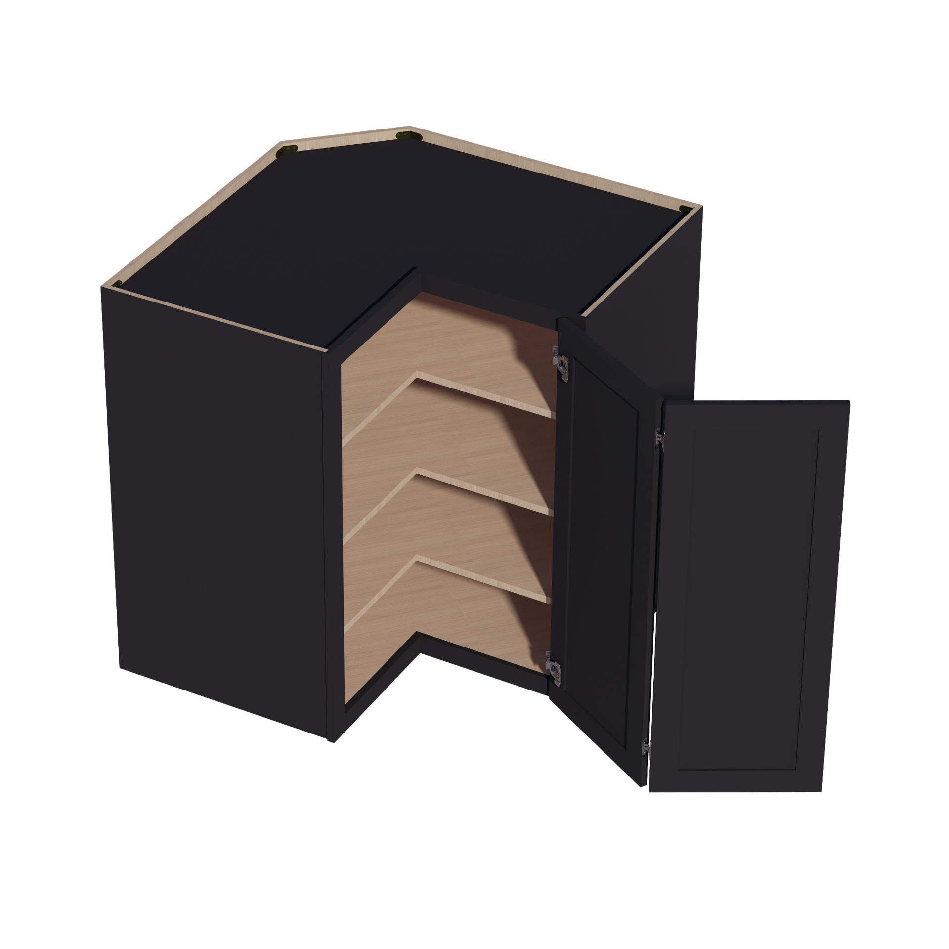 WPC2442-SBK  Wall Corner Cabinet Pie Cut  1 Door & 2 Shelves  - Shaker Style - Black   11-1/2" X 11-1/2" x 42"H x 24"D