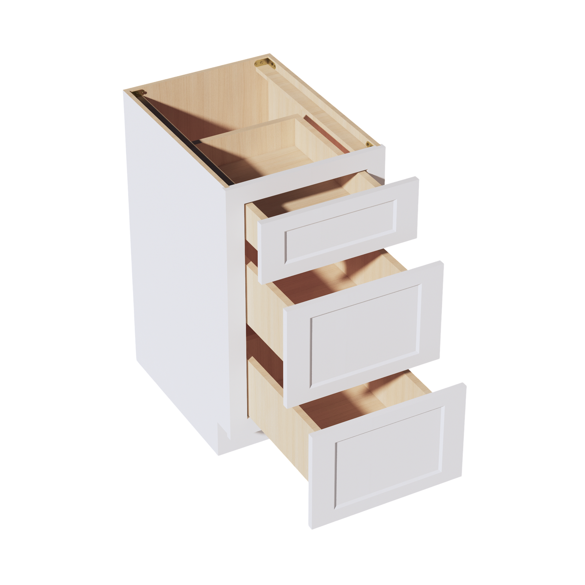 DB18-SW  Base Cabinet 3 Drawers - Shaker Style - Pure White   18"W x 34-1/2"H x 24"D