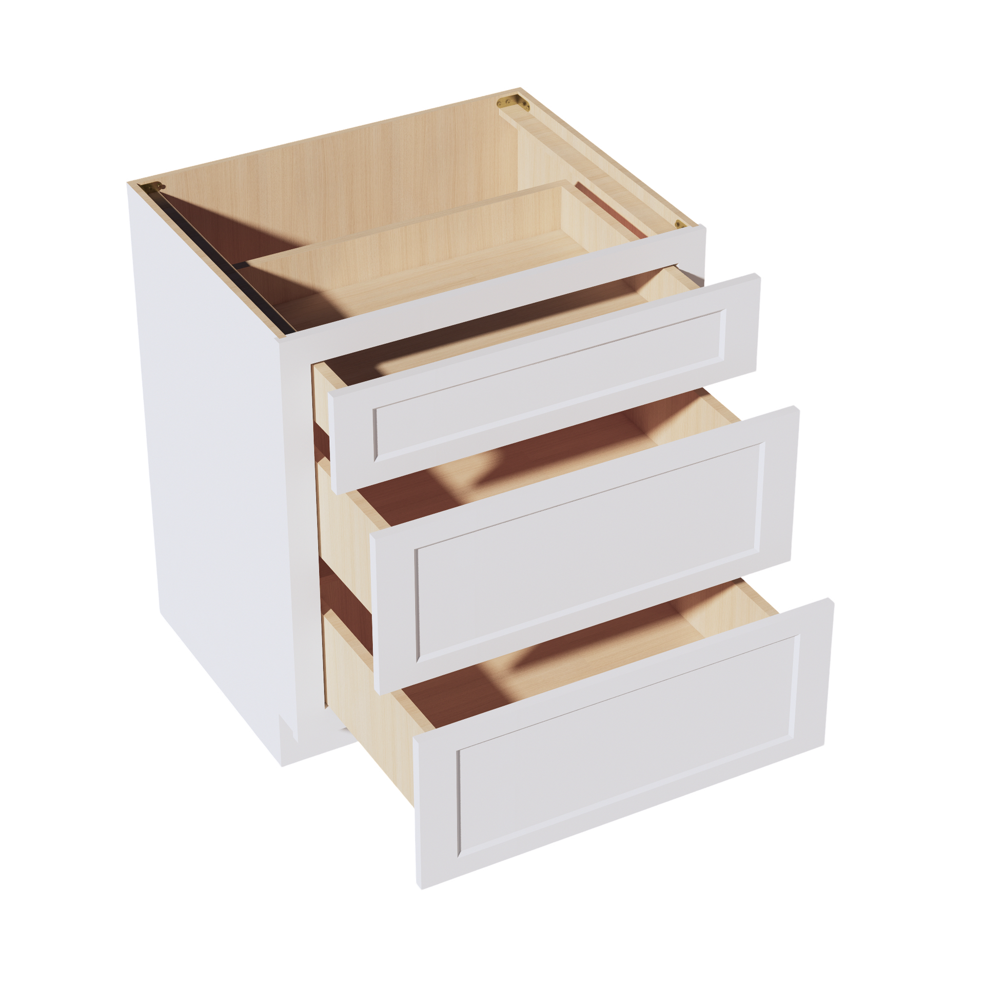 DB30-2-SW  Base Cabinet 3 Drawers - Shaker Style - Pure White   30"W x 34-1/2"H x 24"D