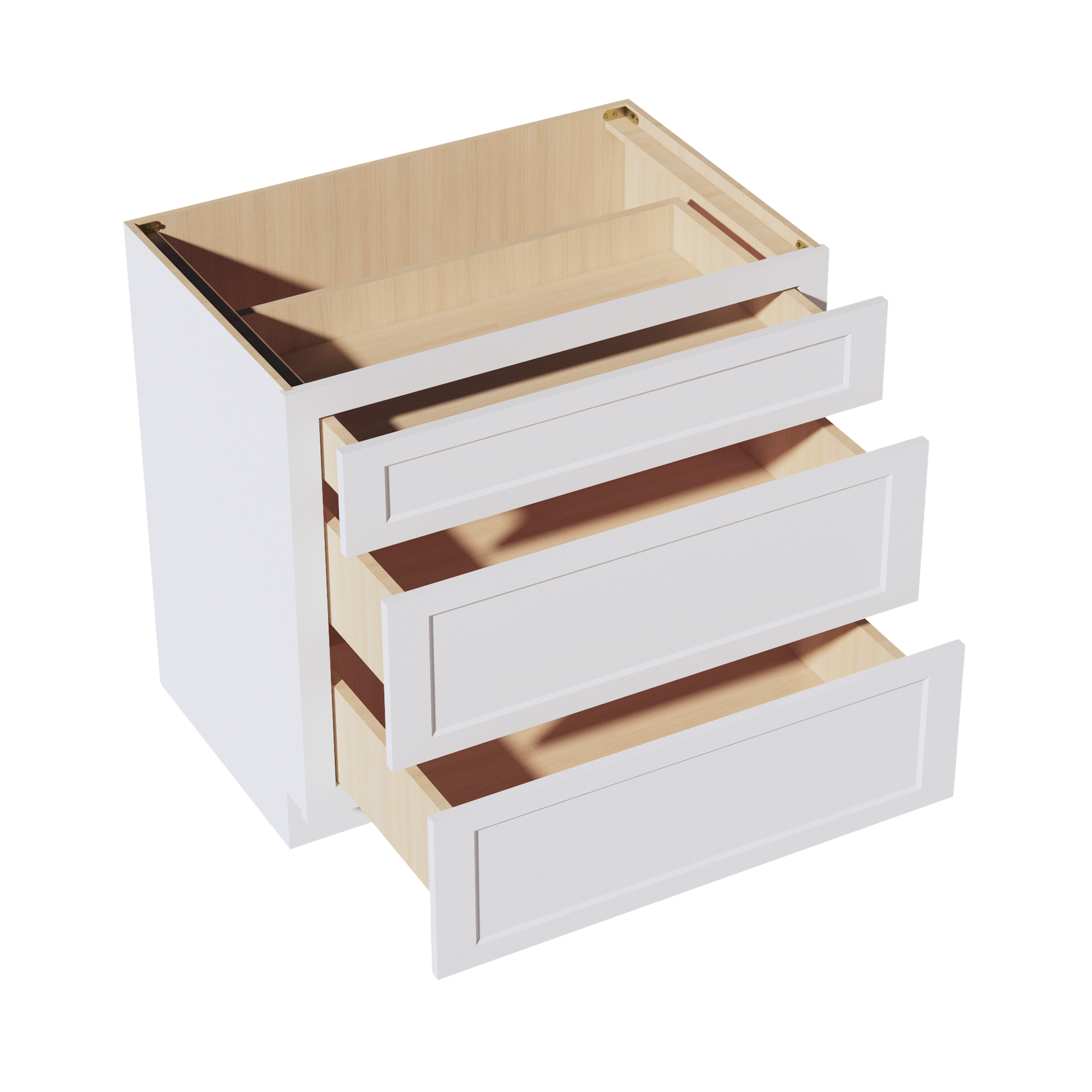 DB36-SW  Base Cabinet 3 Drawers - Shaker Style - Pure White   36"W x 34-1/2"H x 24"D