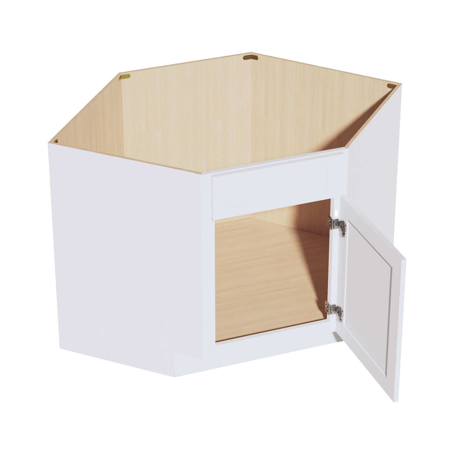 DSB42-SW  Base Cabinet 1 Door 1 False Drawer Corner Sink - Shaker Style - Pure White   27"W x 34-1/2"H x 24"D