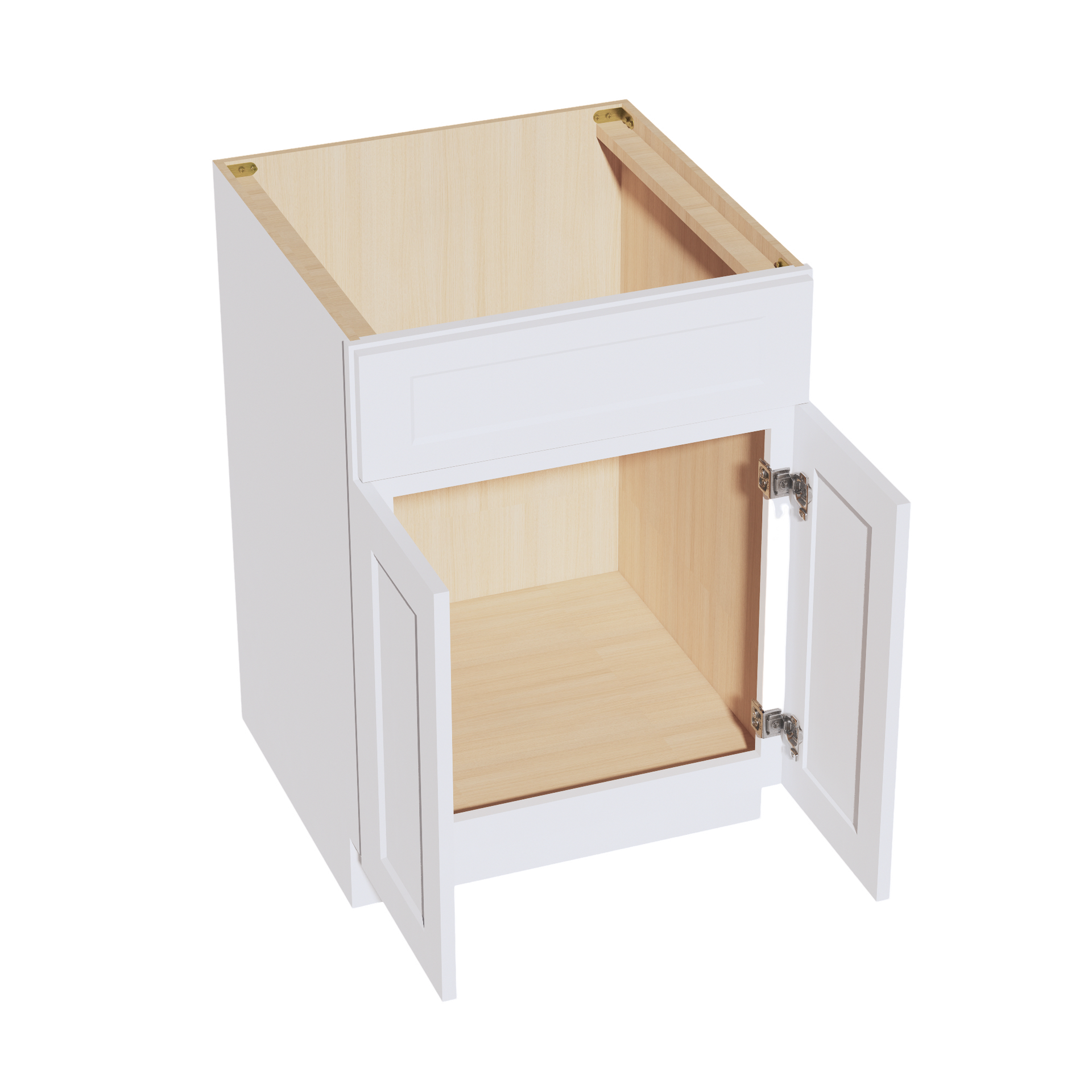 SB24-SW  Sink Base Cabinet 2 Door 2 False Drawer  - Shaker Style - Pure White   24"W x 34-1/2"H x 24"D