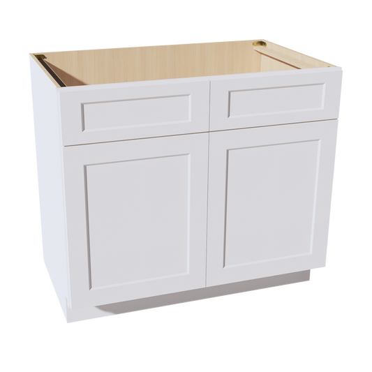SB39-SW  Sink Base Cabinet 2 Door 2 False Drawer  - Shaker Style - Pure White   39"W x 34-1/2"H x 24"D
