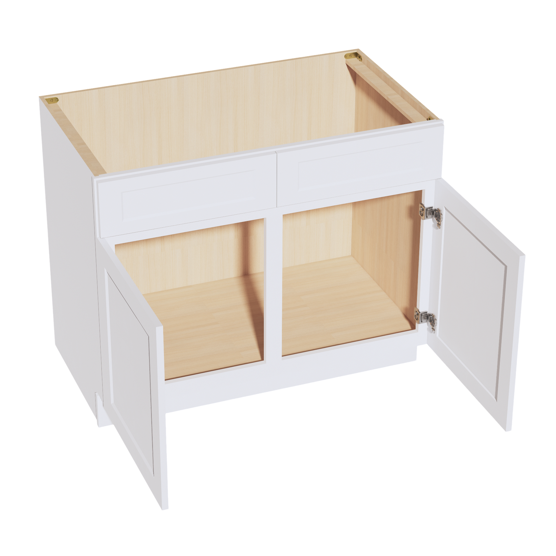 SB42-SW  Sink Base Cabinet 2 Door 2 False Drawer  - Shaker Style - Pure White   42"W x 34-1/2"H x 24"D