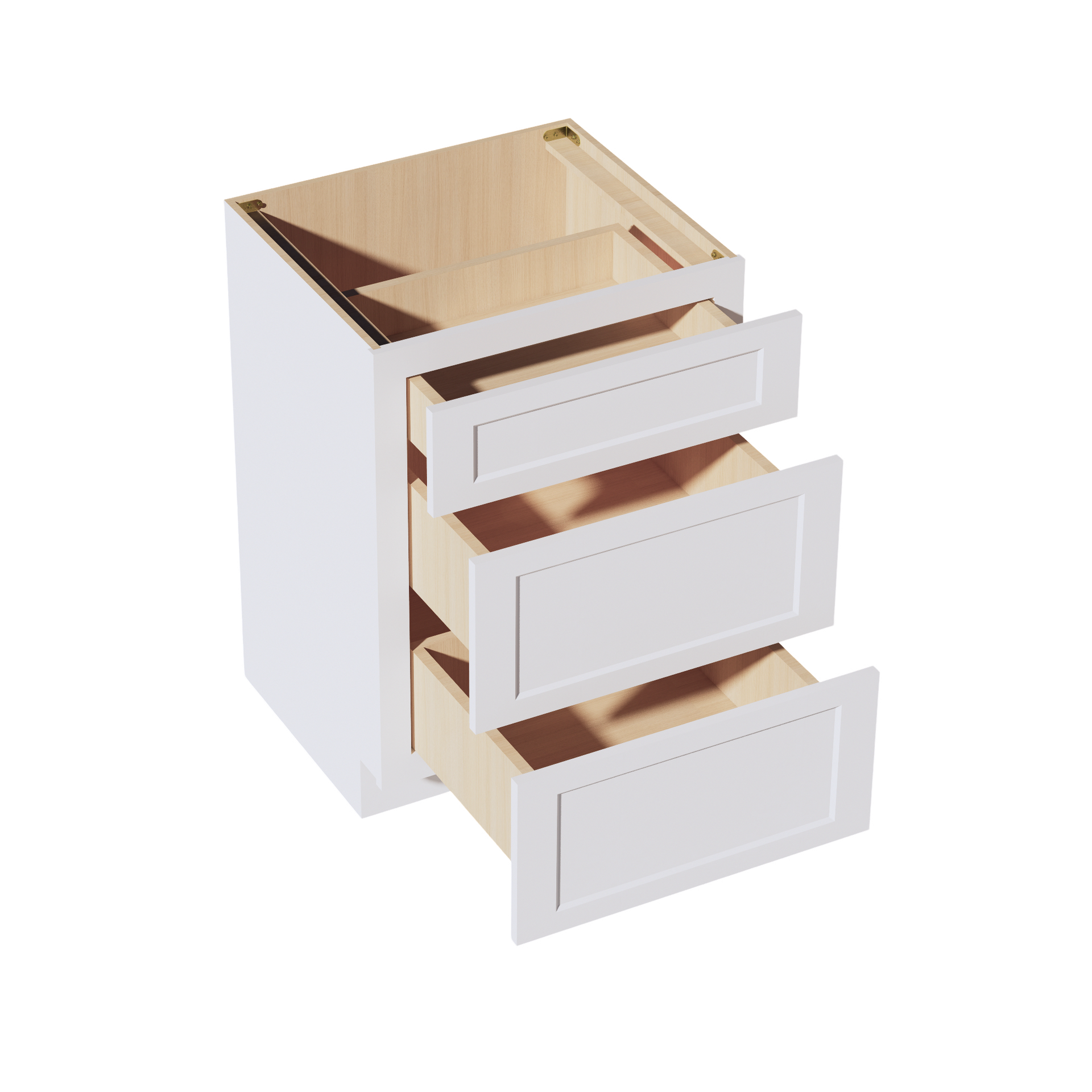 VDB2421-SW  Vanity Base Cabinet 3 Drawers - Shaker Style - Pure White   24"W x 34-1/2"H x 21"D