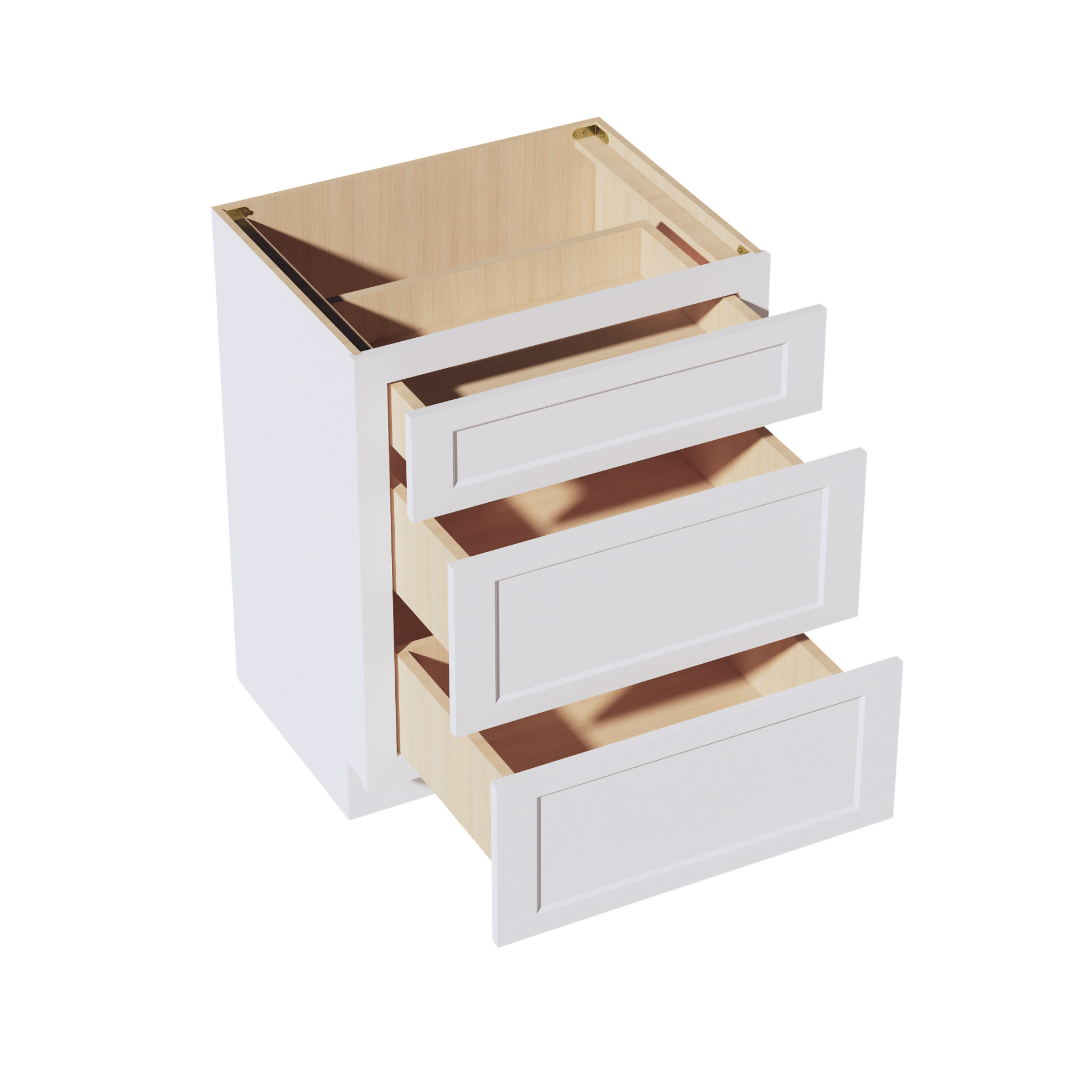 VDB2721-SW  Vanity Base Cabinet 3 Drawers - Shaker Style - Pure White   27"W x 34-1/2"H x 21"D