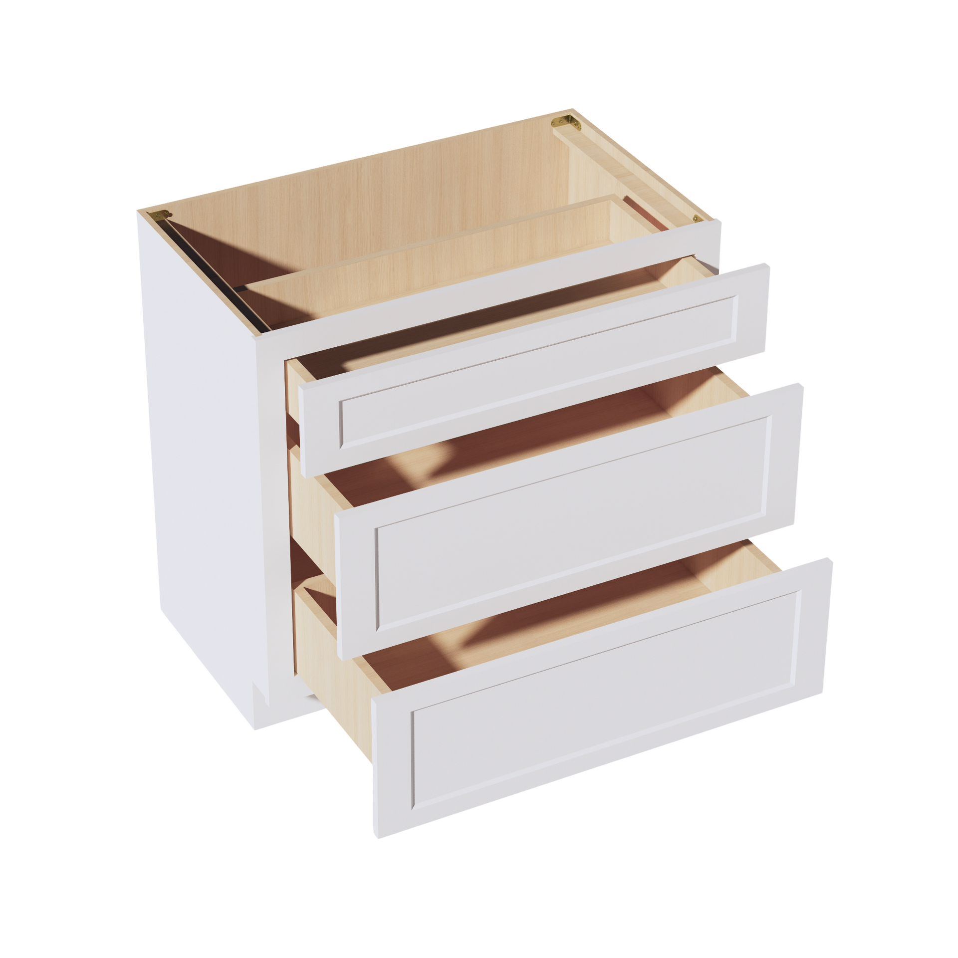 VDB3621-SW  Vanity Base Cabinet 3 Drawers - Shaker Style - Pure White   36"W x 34-1/2"H x 21"D