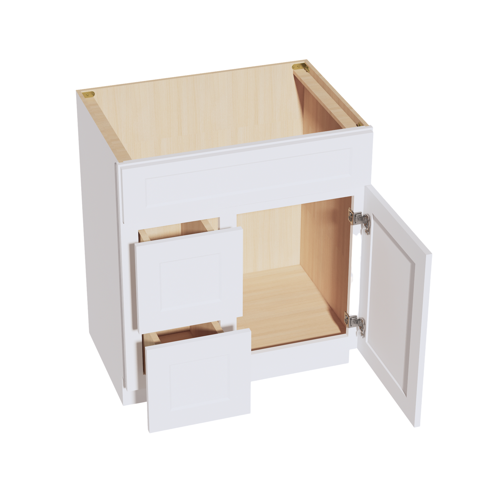 VSD3021L-SW  Vanity Sink Base 2 Doors & 2 Left Drawers Offset - Shaker Style - Pure White   30"W x 34-1/2"H x 21"D