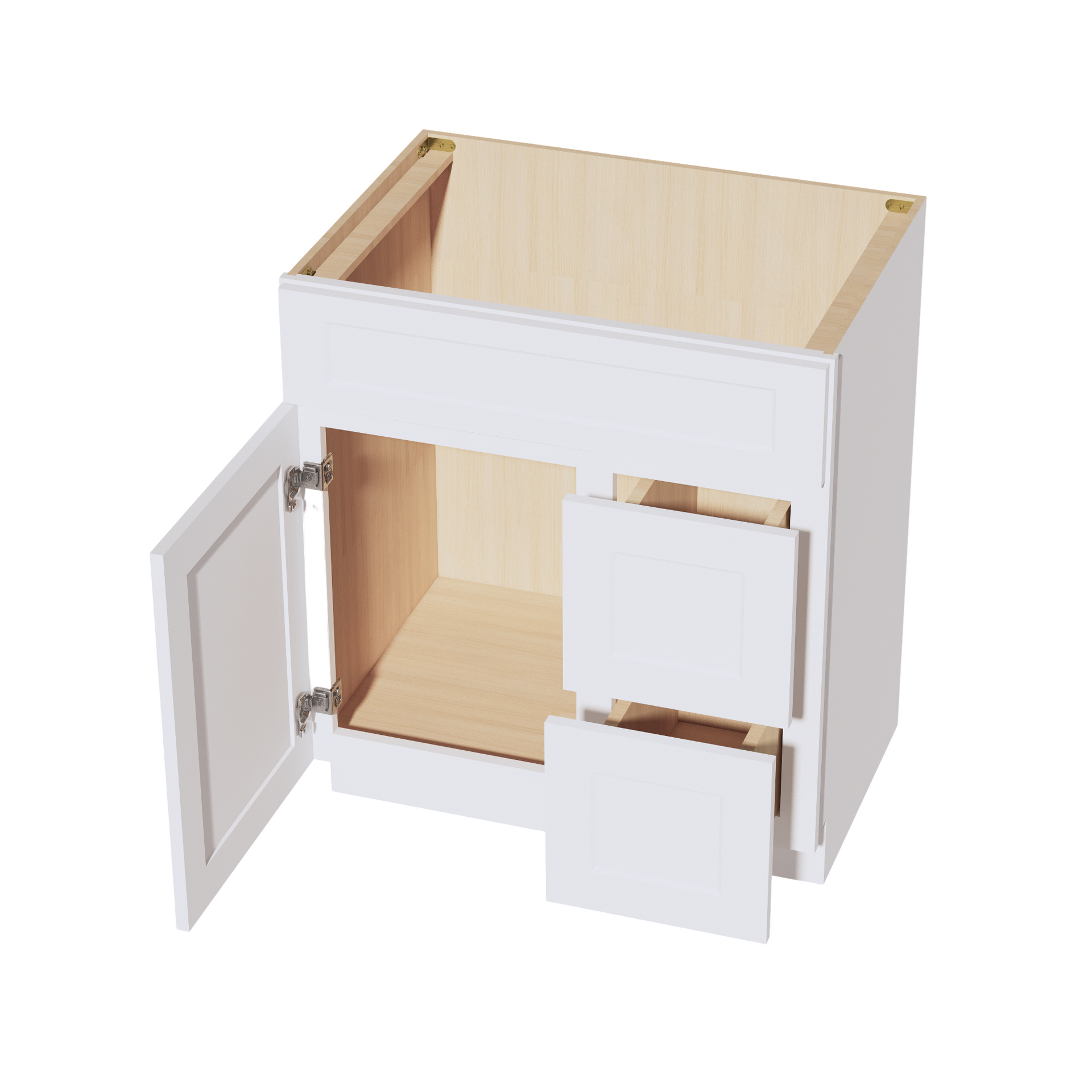 VSD3021R-SW  Vanity Sink Base 2 Doors & 2 Right Drawers Offset - Shaker Style - Pure White   30"W x 34-1/2"H x 21"D