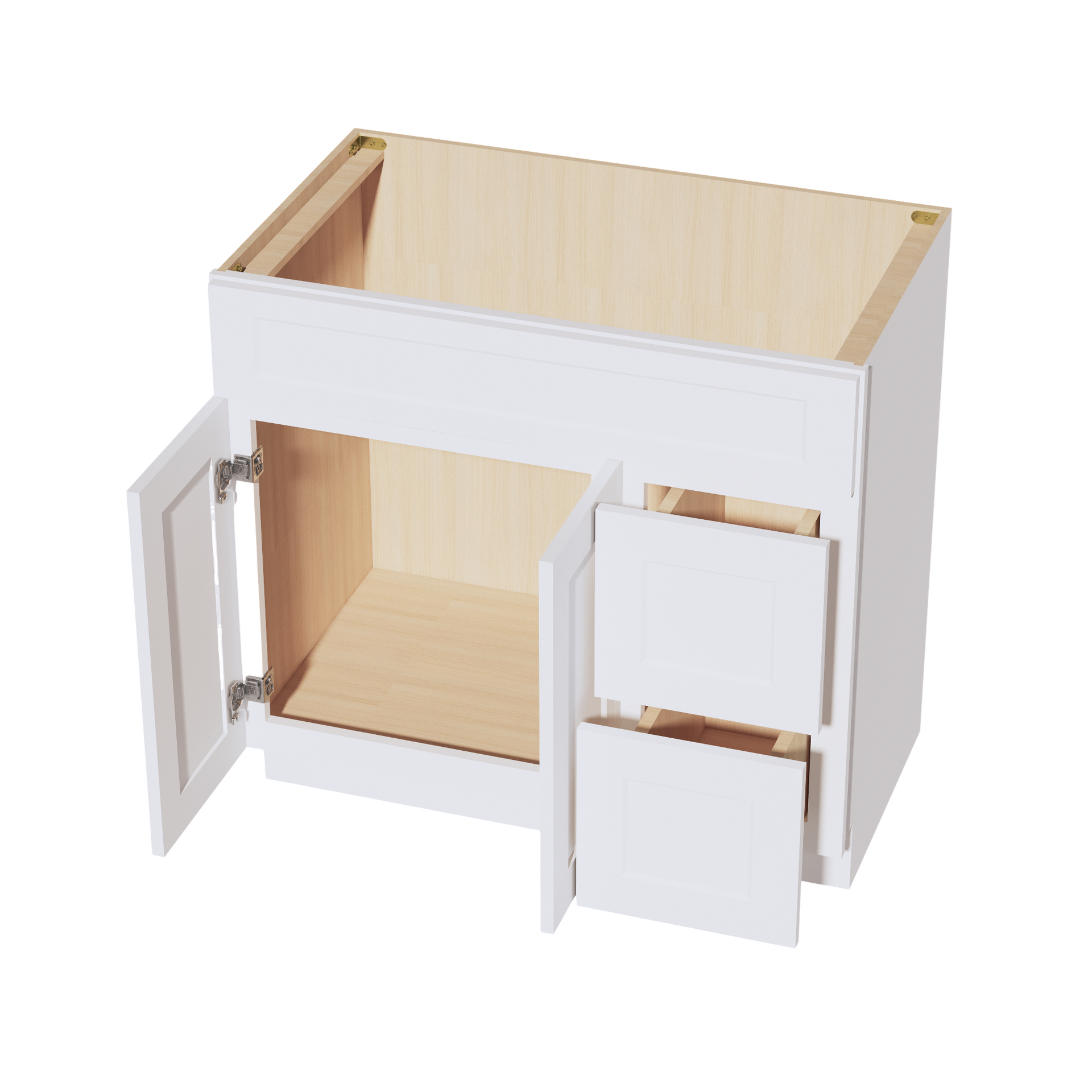 VSD3621R-SW  Vanity Sink Base 2 Doors & 2 Right Drawers Offset - Shaker Style - Pure White   36"W x 34-1/2"H x 21"D