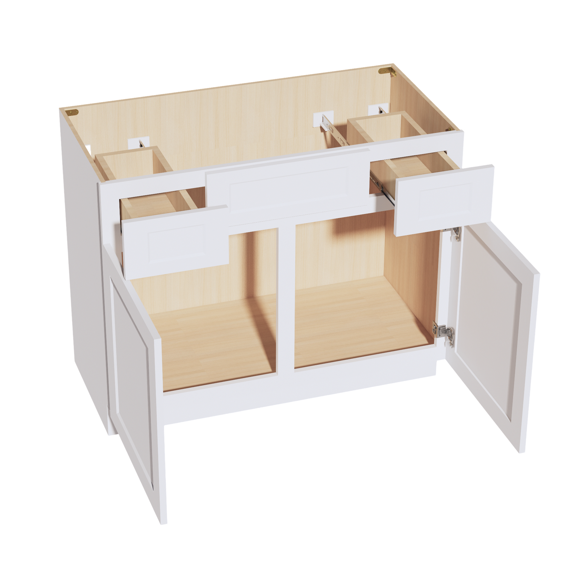 VSD4221-SW  Vanity Sink Base 2 Doors 2 Drawers & 1 Centered False Drawer  - Shaker Style - Pure White   42"W x 34-1/2"H x 21"D