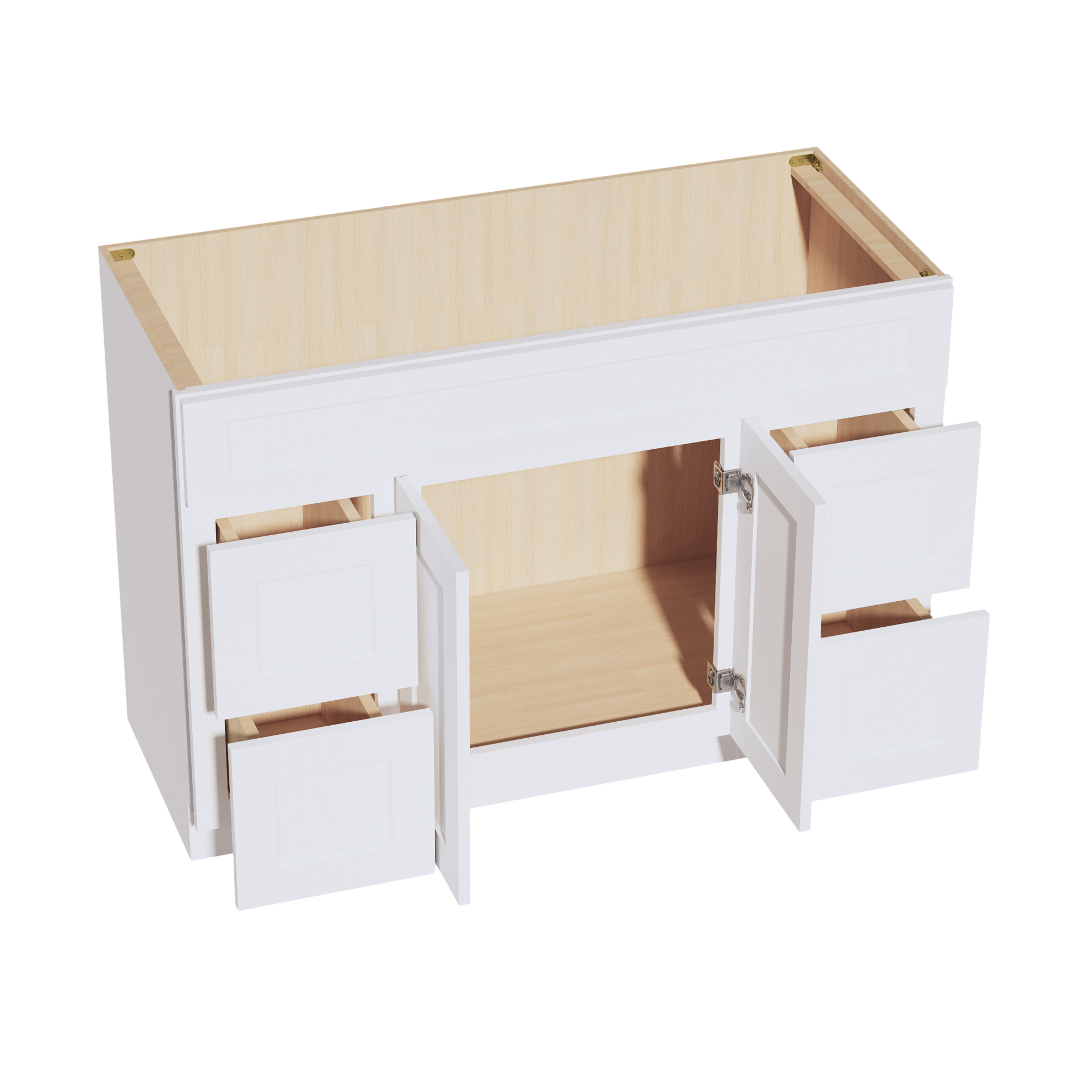 VSD4821-SW  Vanity Sink Base 2 Doors 2 Drawers & 1 Centered False Drawer  - Shaker Style - Pure White   48"W x 34-1/2"H x 21"D