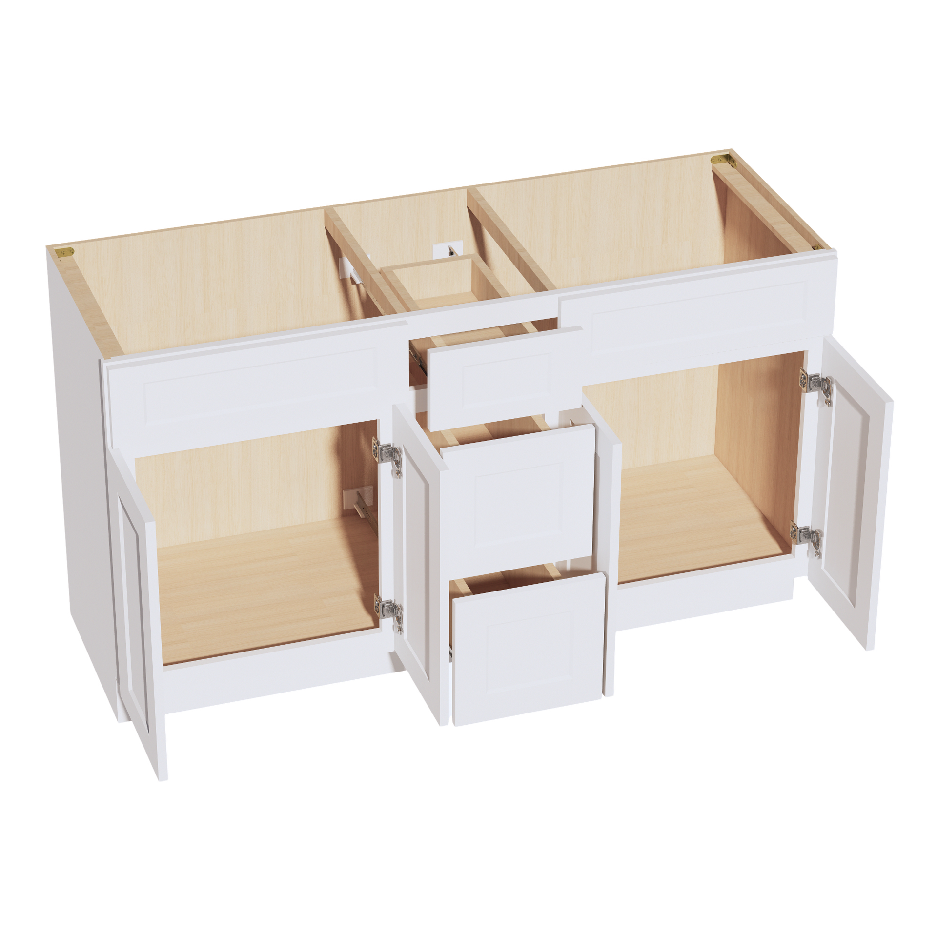 VSD60DOUBLE-SW  Vanity Sink Base Combo Cabinet  2 Doors 6 Drawers & 1 False Drawer Single Vanity - Shaker Style - Pure White   60"W x 34-1/2"H x 21"D